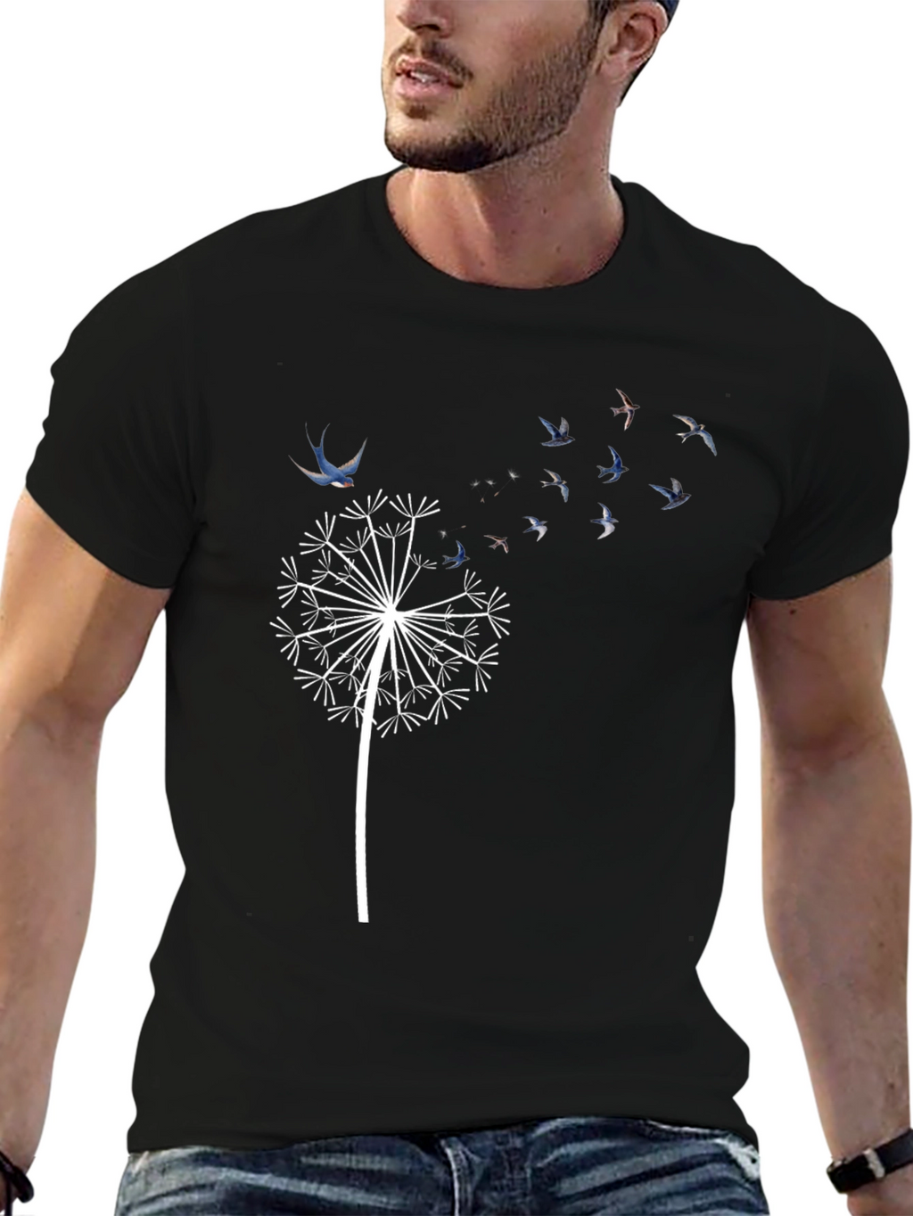 Dandelion Bird T-Shirt - Black Graphic Tee