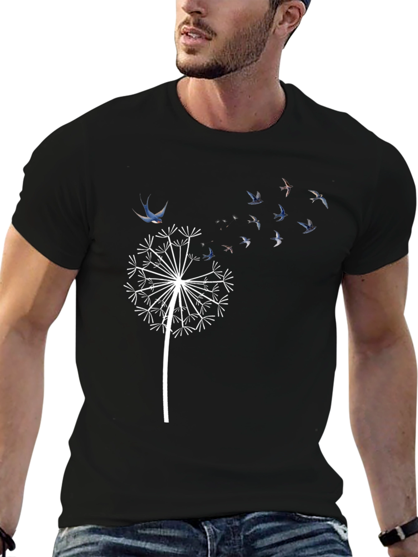 Dandelion Bird T-Shirt - Black Graphic Tee
