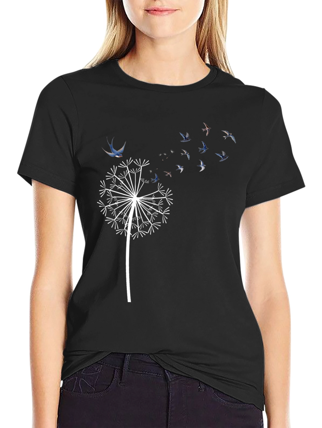 Dandelion Bird T-Shirt - Black Graphic Tee