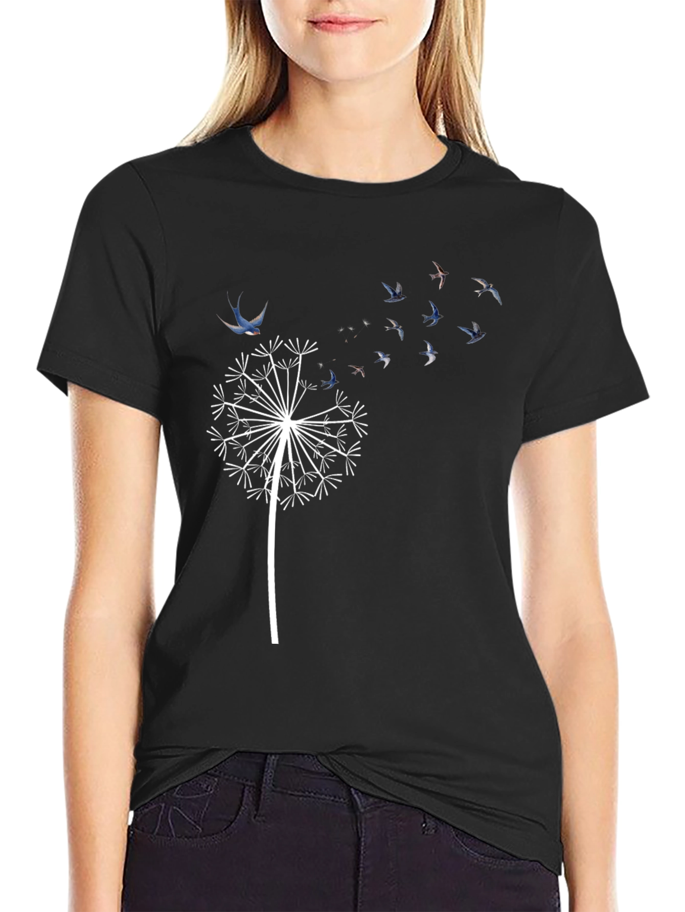 Dandelion Bird T-Shirt - Black Graphic Tee