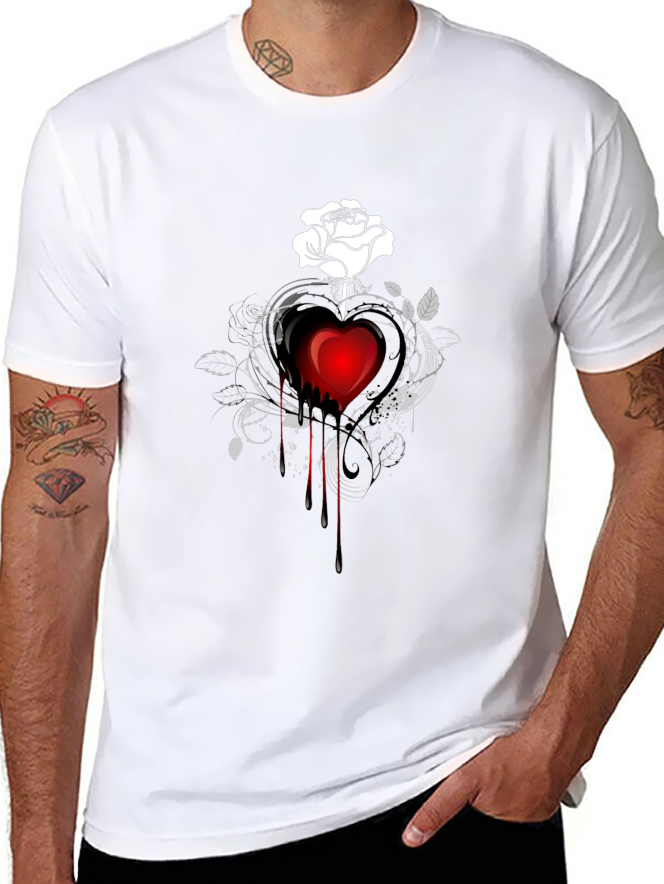 Dark Heart Rose Graphic Tee - Stylish Black T-Shirt