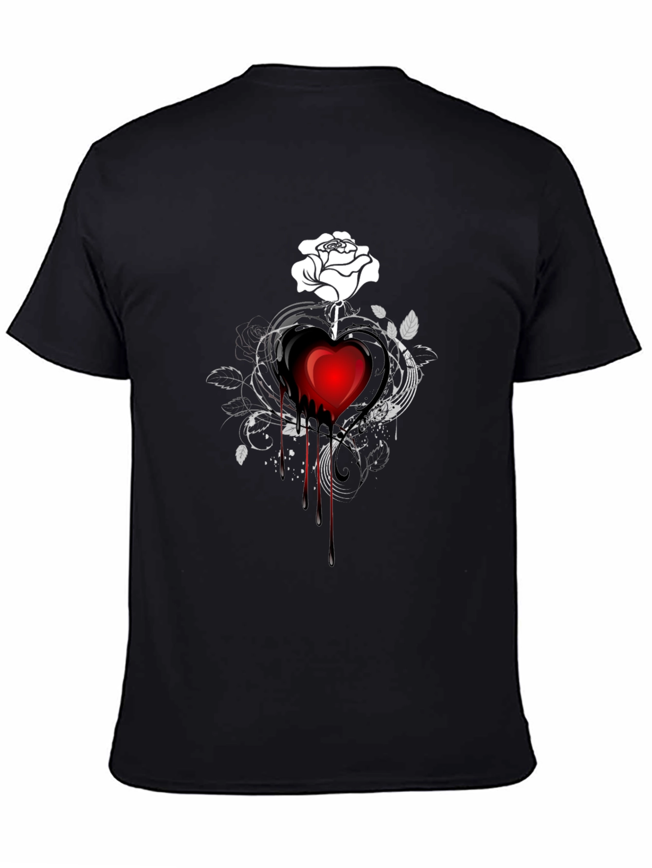 Dark Heart Rose Graphic Tee - Stylish Black T-Shirt