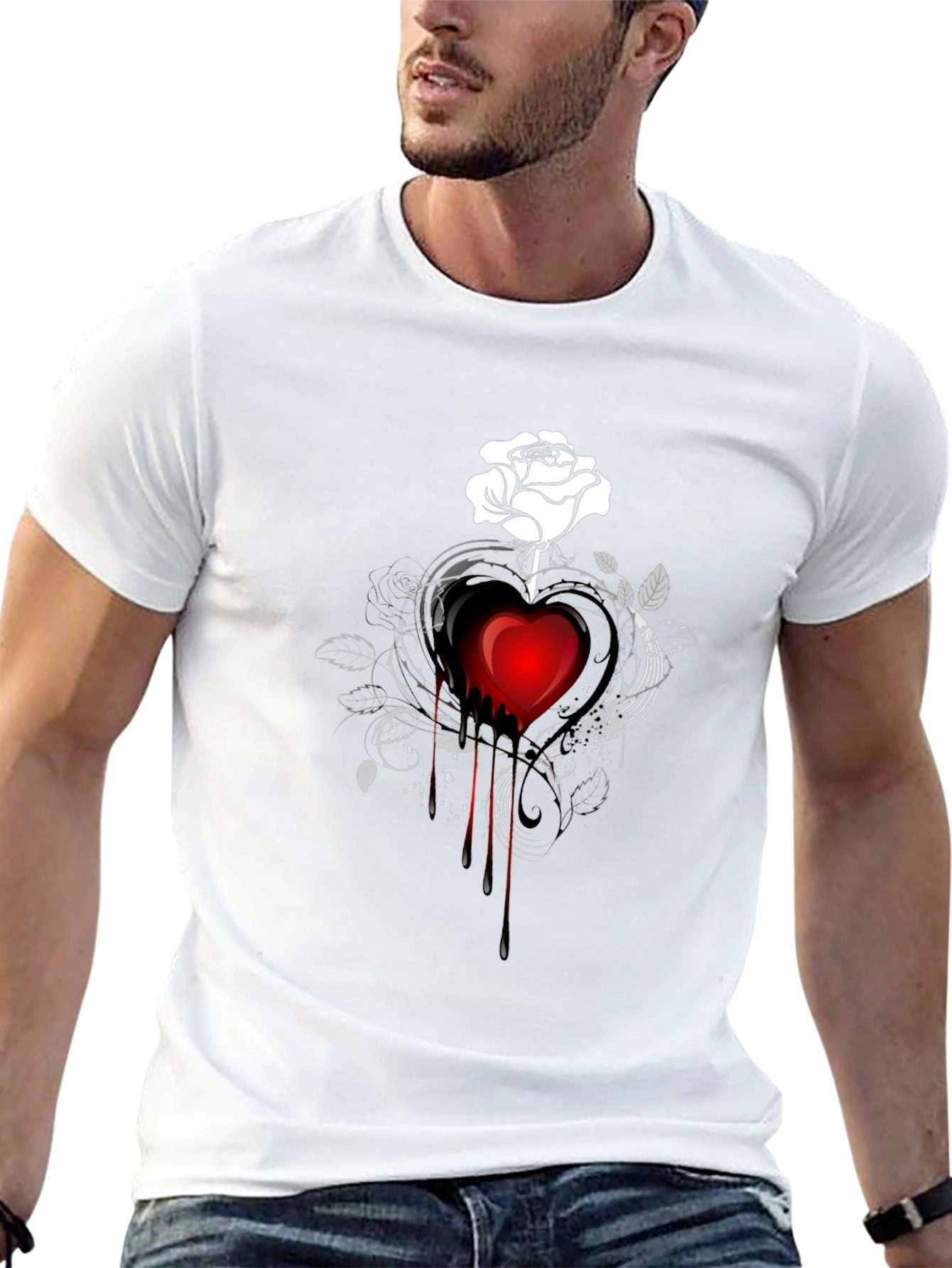 Dark Heart Rose Graphic Tee - Stylish Black T-Shirt