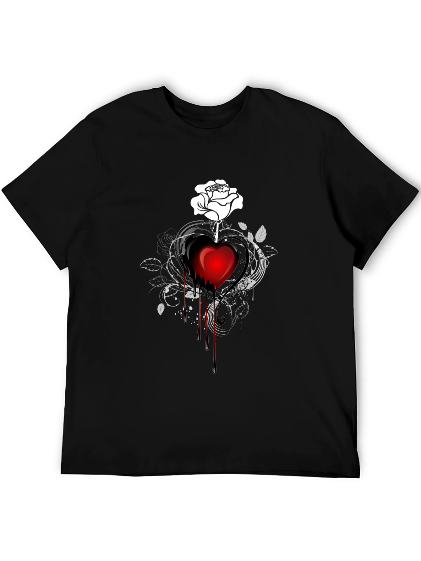 Dark Heart Rose Graphic Tee - Stylish Black T-Shirt