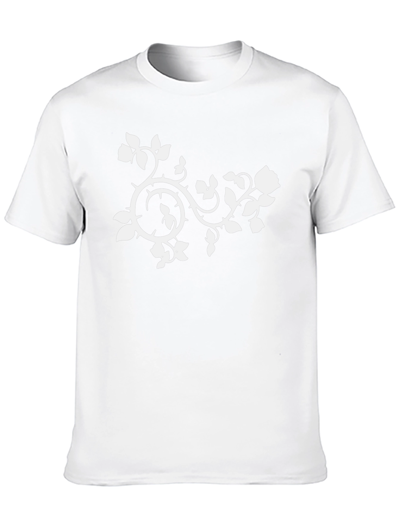 Black T-Shirt with White Floral Vine Design