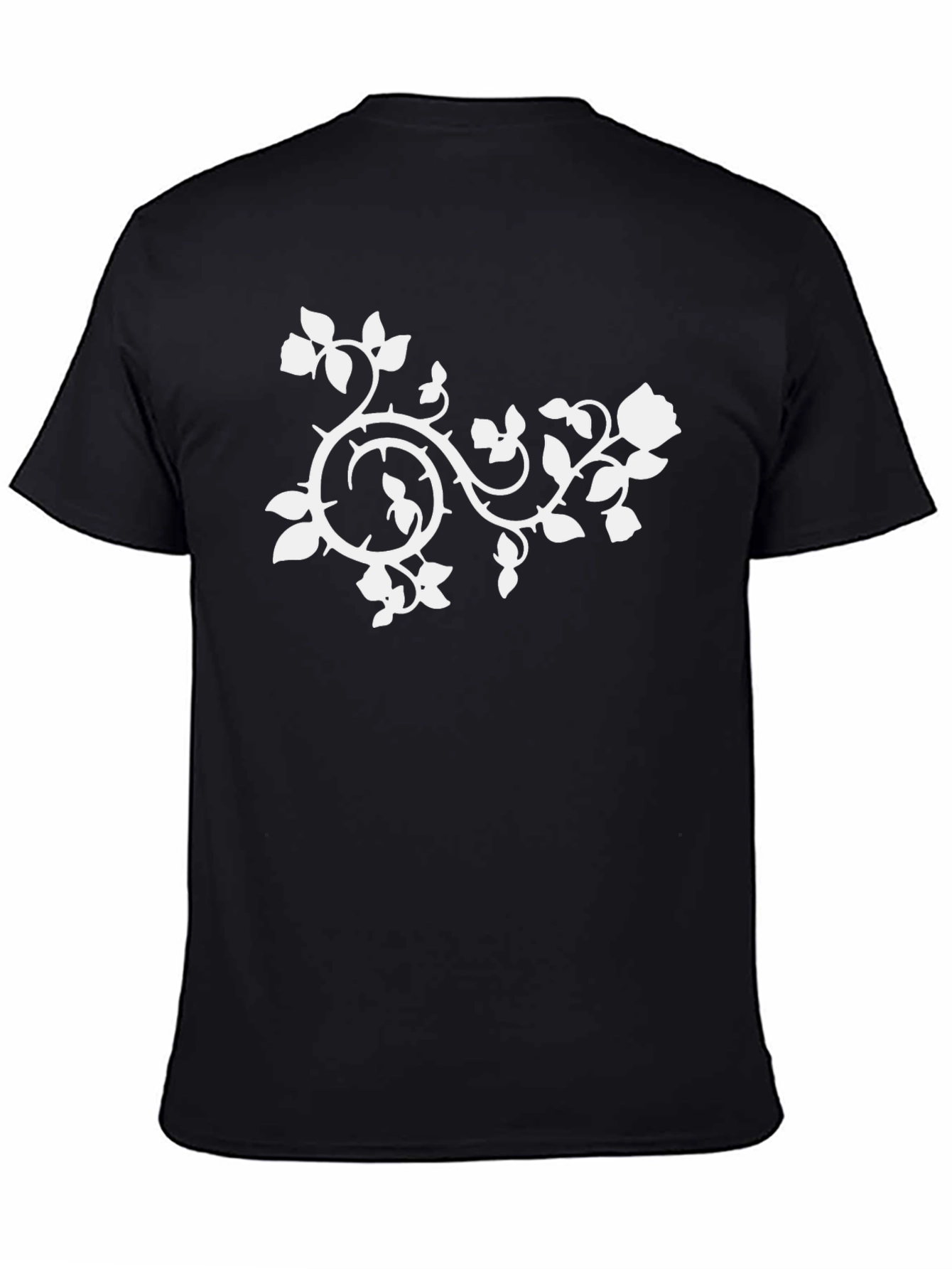 Black T-Shirt with White Floral Vine Design