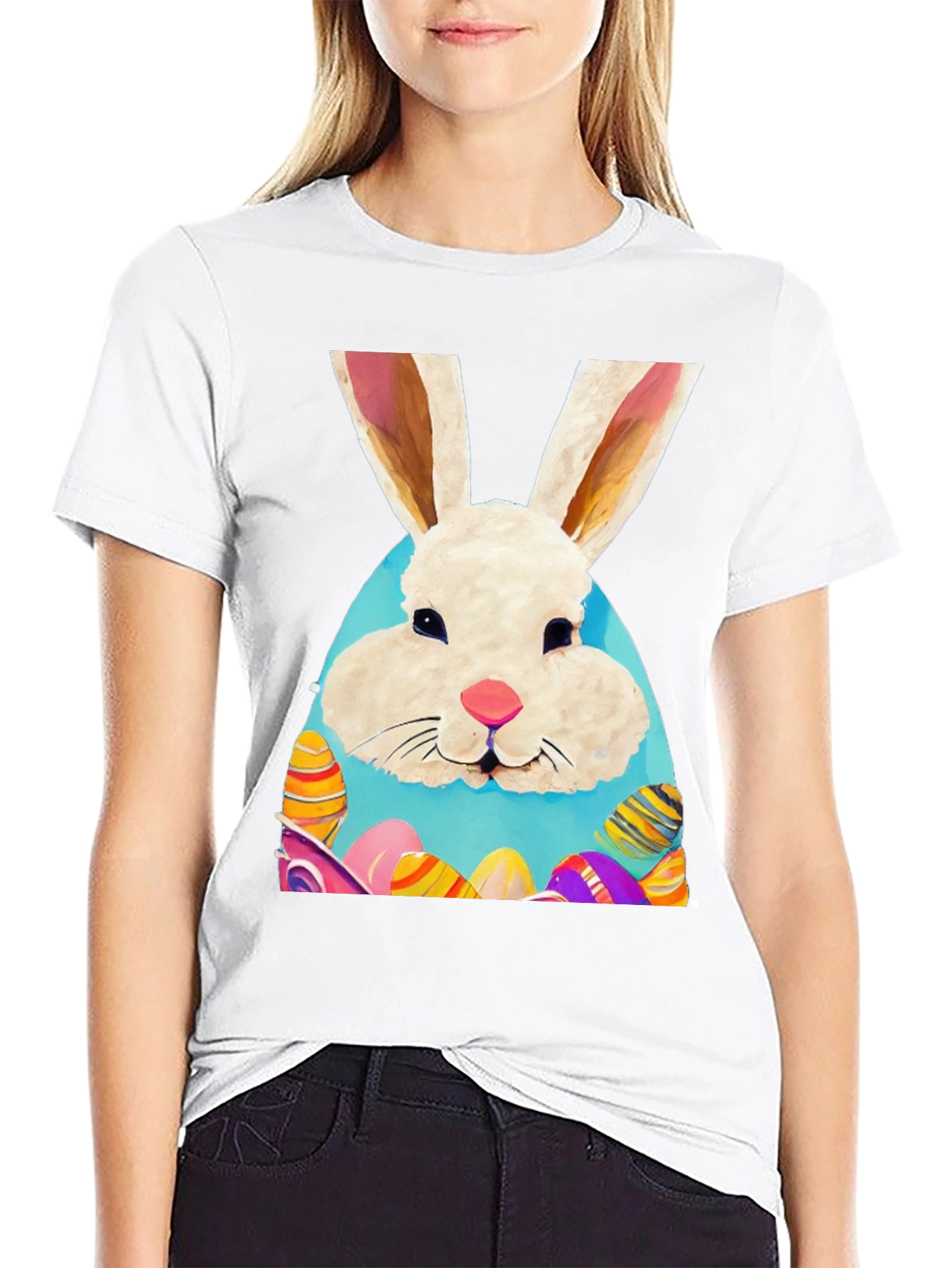 Easter Bunny T-Shirt: Cute Rabbit & Eggs Design