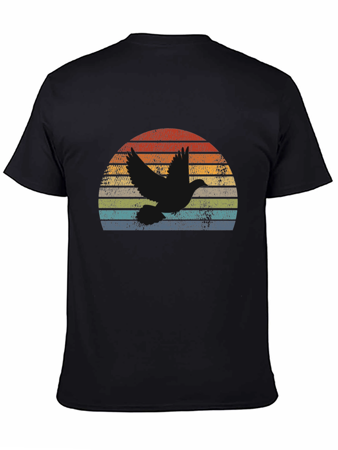 Vintage Dove Sunset Graphic Tee - Soft Black Cotton Blend