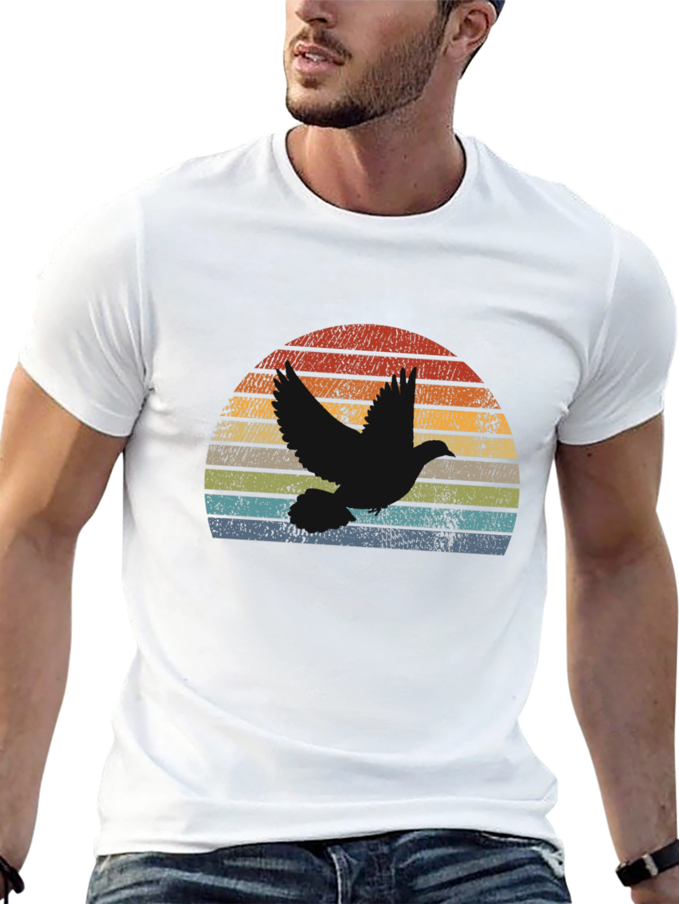 Vintage Dove Sunset Graphic Tee - Soft Black Cotton Blend