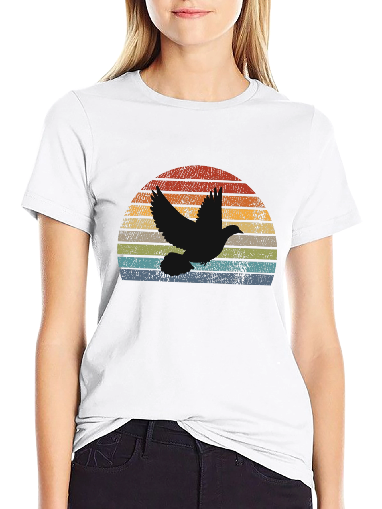 Vintage Dove Sunset Graphic Tee - Soft Black Cotton Blend