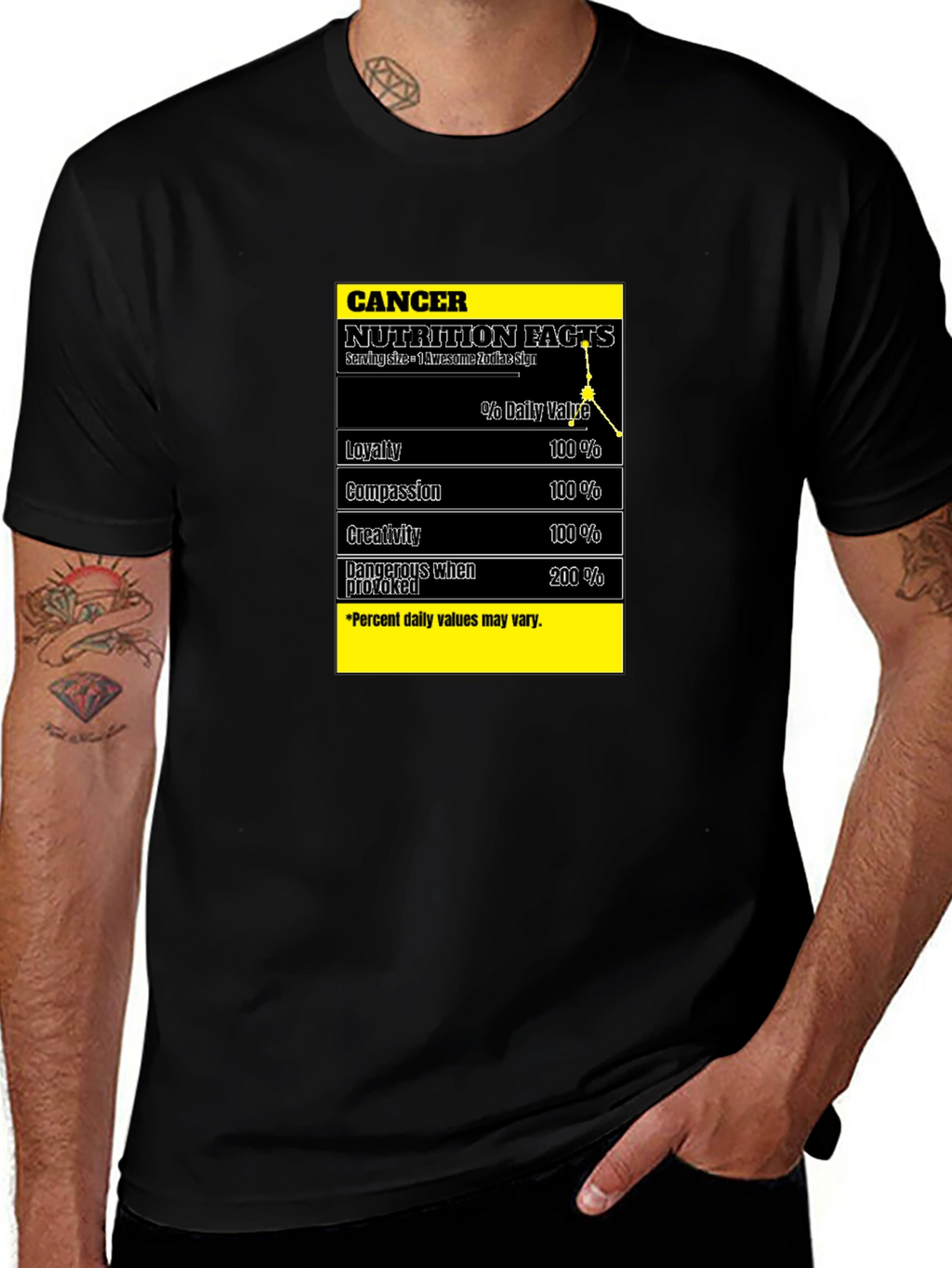 Cancer Zodiac Nutrition Facts Black T-Shirt