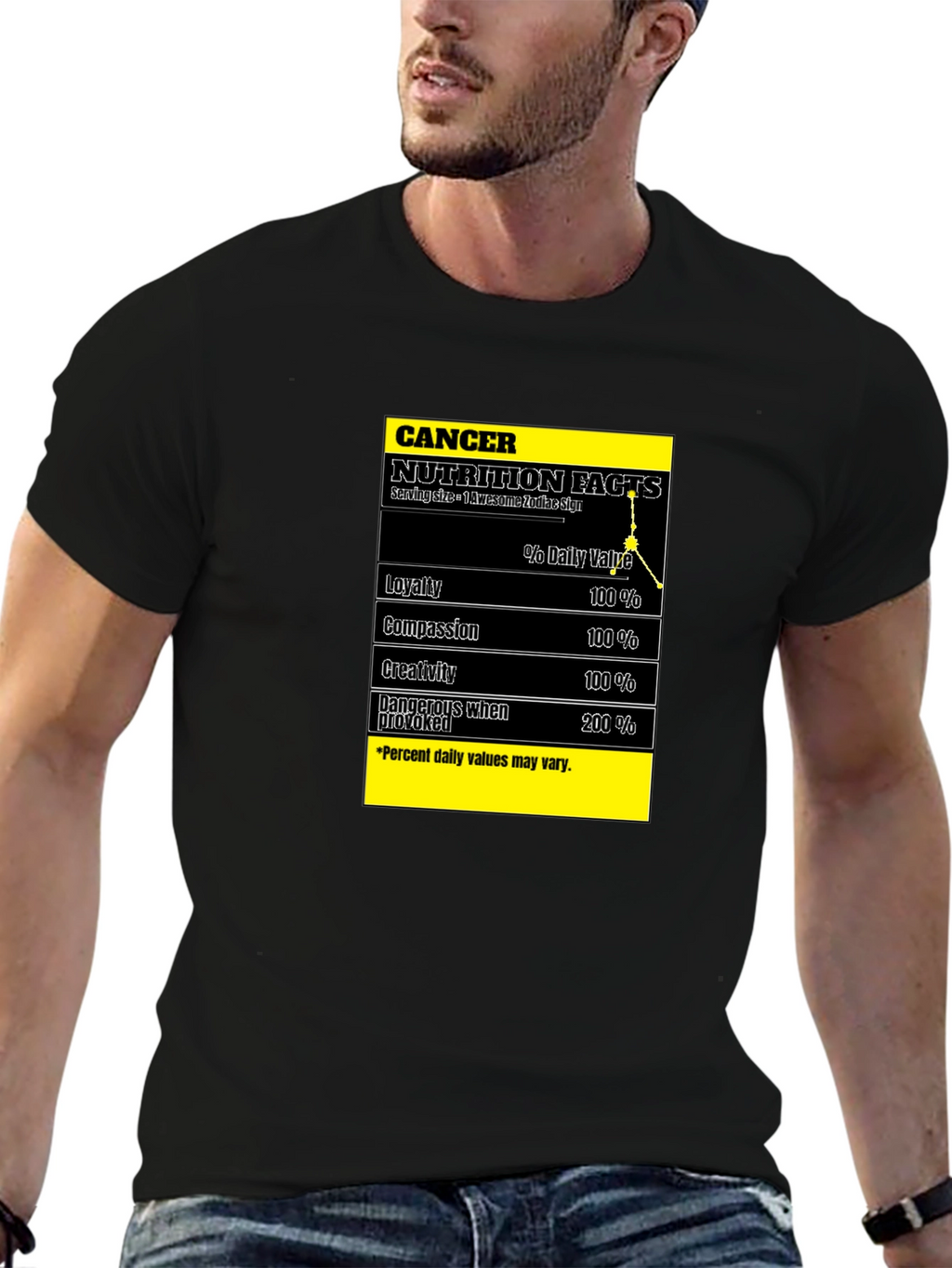 Cancer Zodiac Nutrition Facts Black T-Shirt