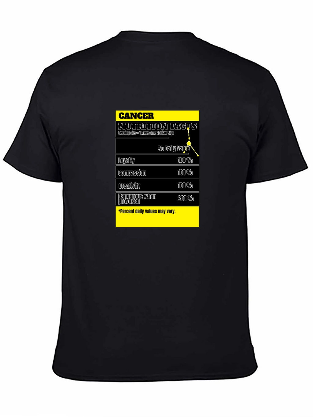 Cancer Zodiac Nutrition Facts Black T-Shirt