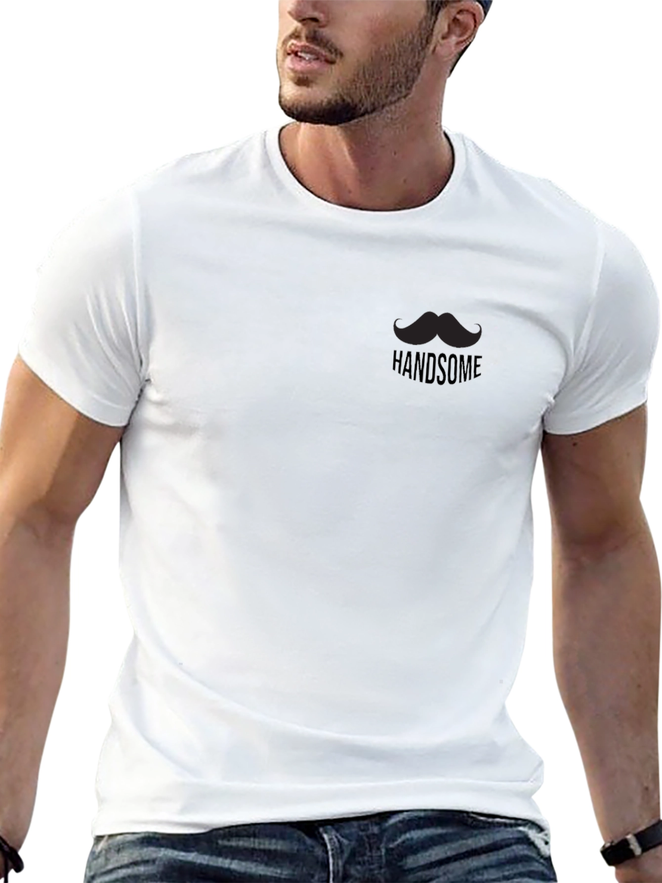Handsome Moustache Graphic Tee - Black Cotton Crewneck