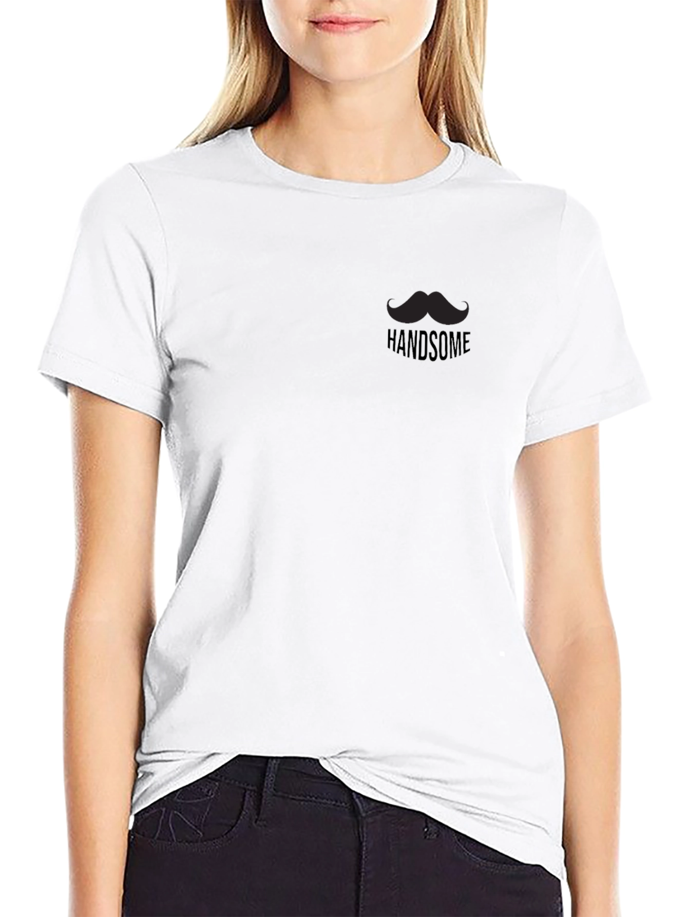 Handsome Moustache Graphic Tee - Black Cotton Crewneck