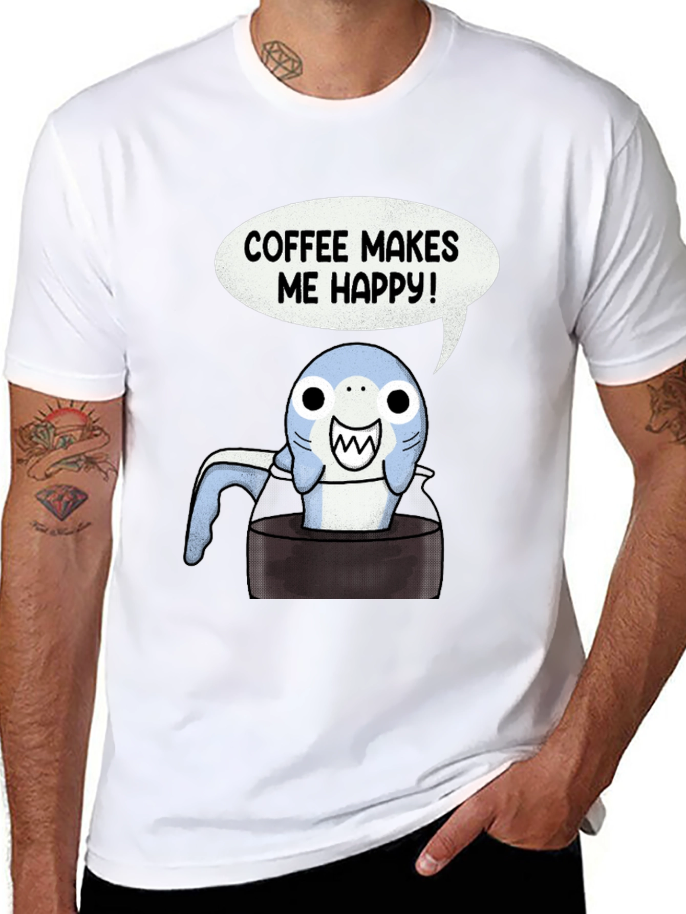Coffee Shark T-Shirt - Makes Me Happy Tee