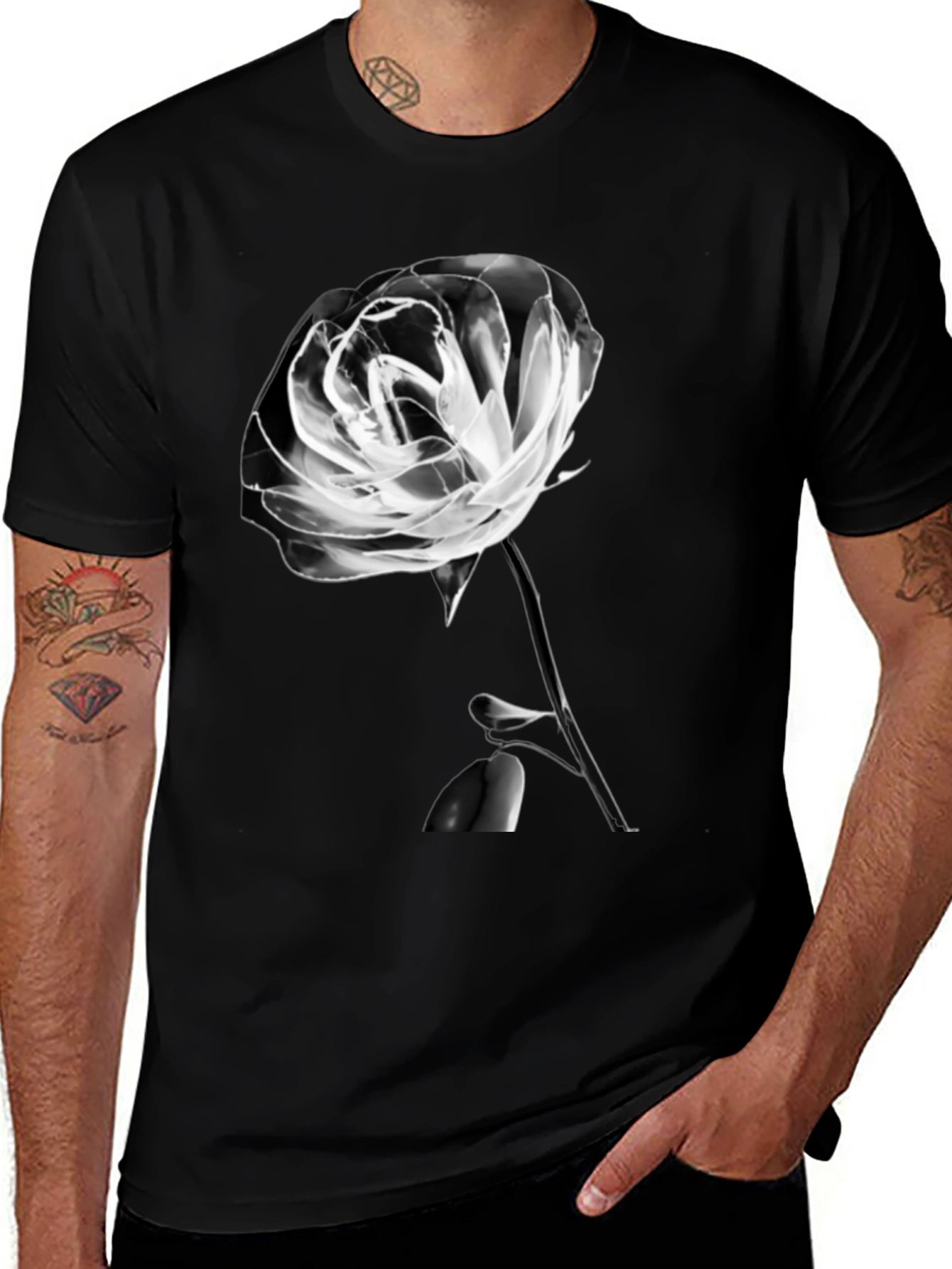 Rose Graphic T-Shirt - Black Casual Tee