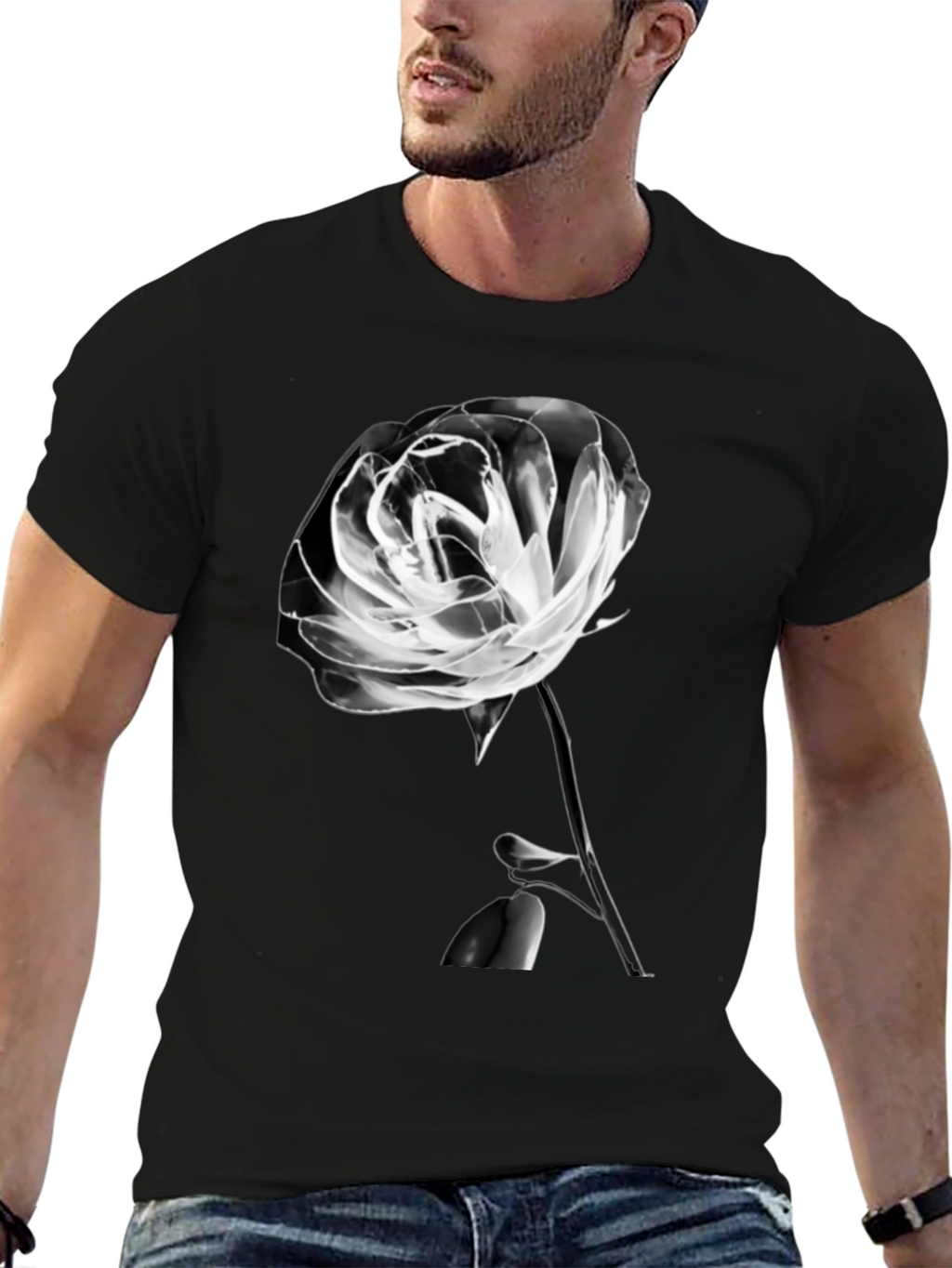 Rose Graphic T-Shirt - Black Casual Tee