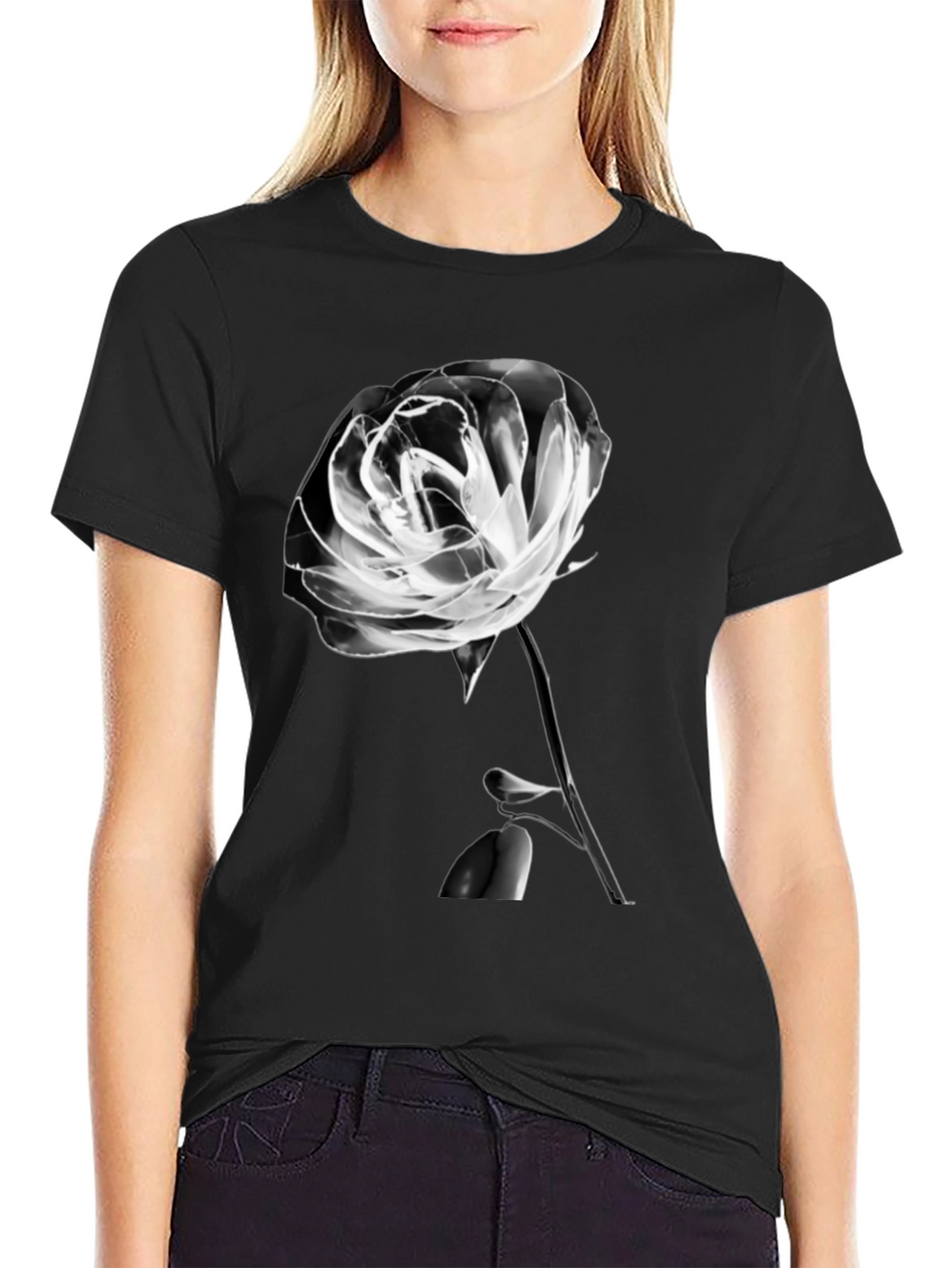Rose Graphic T-Shirt - Black Casual Tee