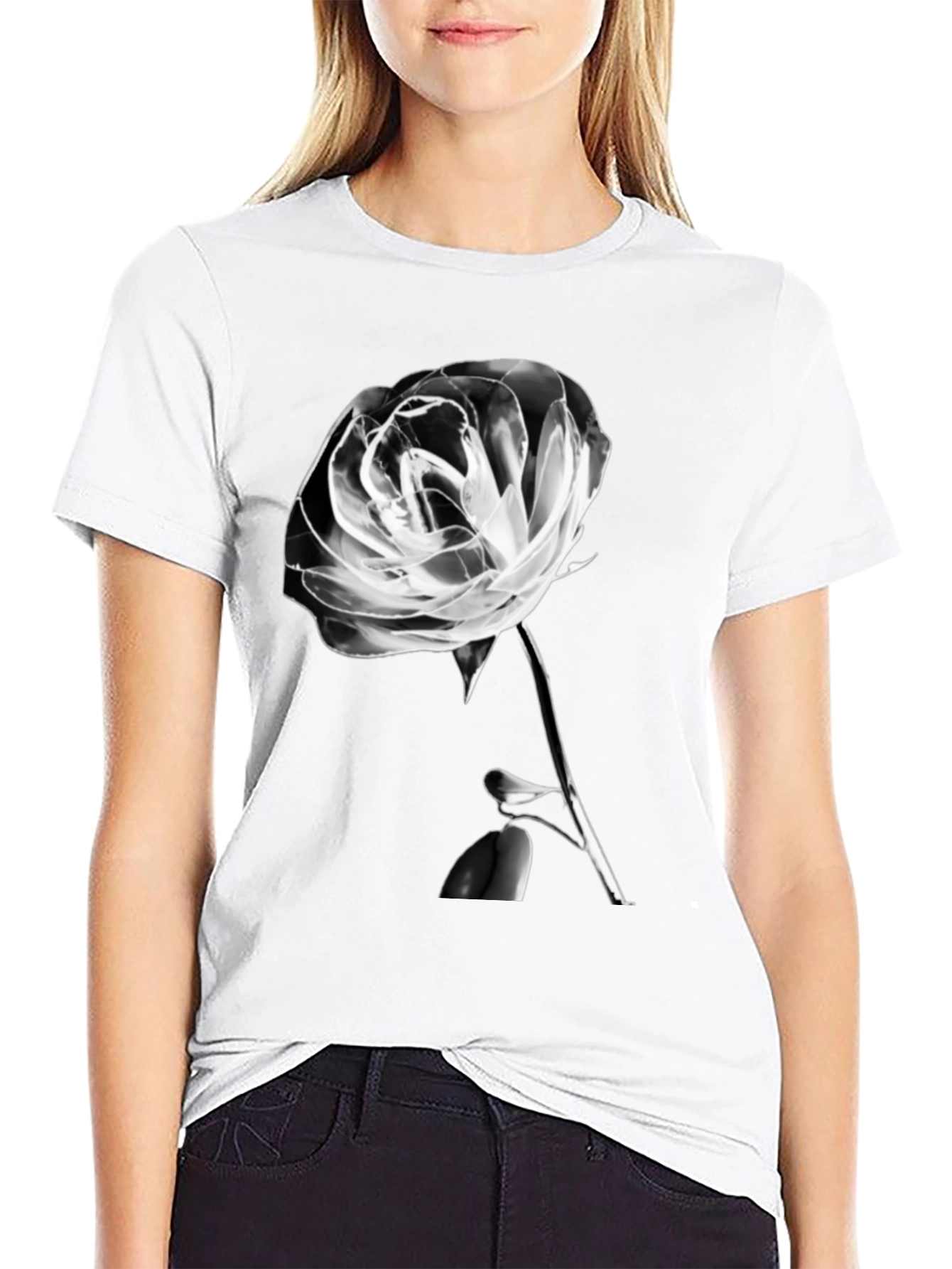 Rose Graphic T-Shirt - Black Casual Tee