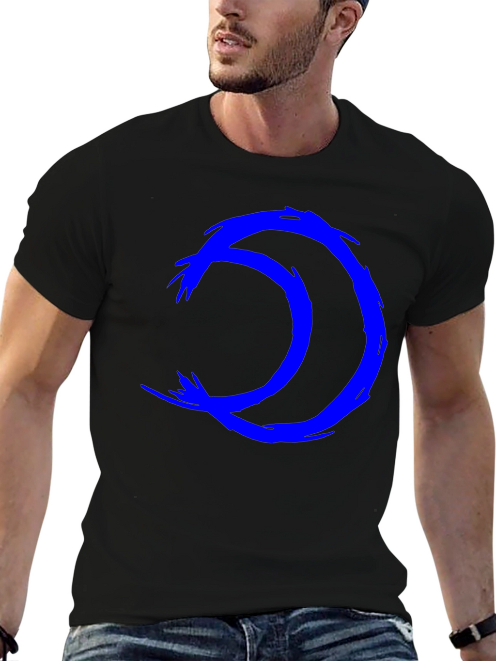 Abstract Blue Symbol Black T-Shirt