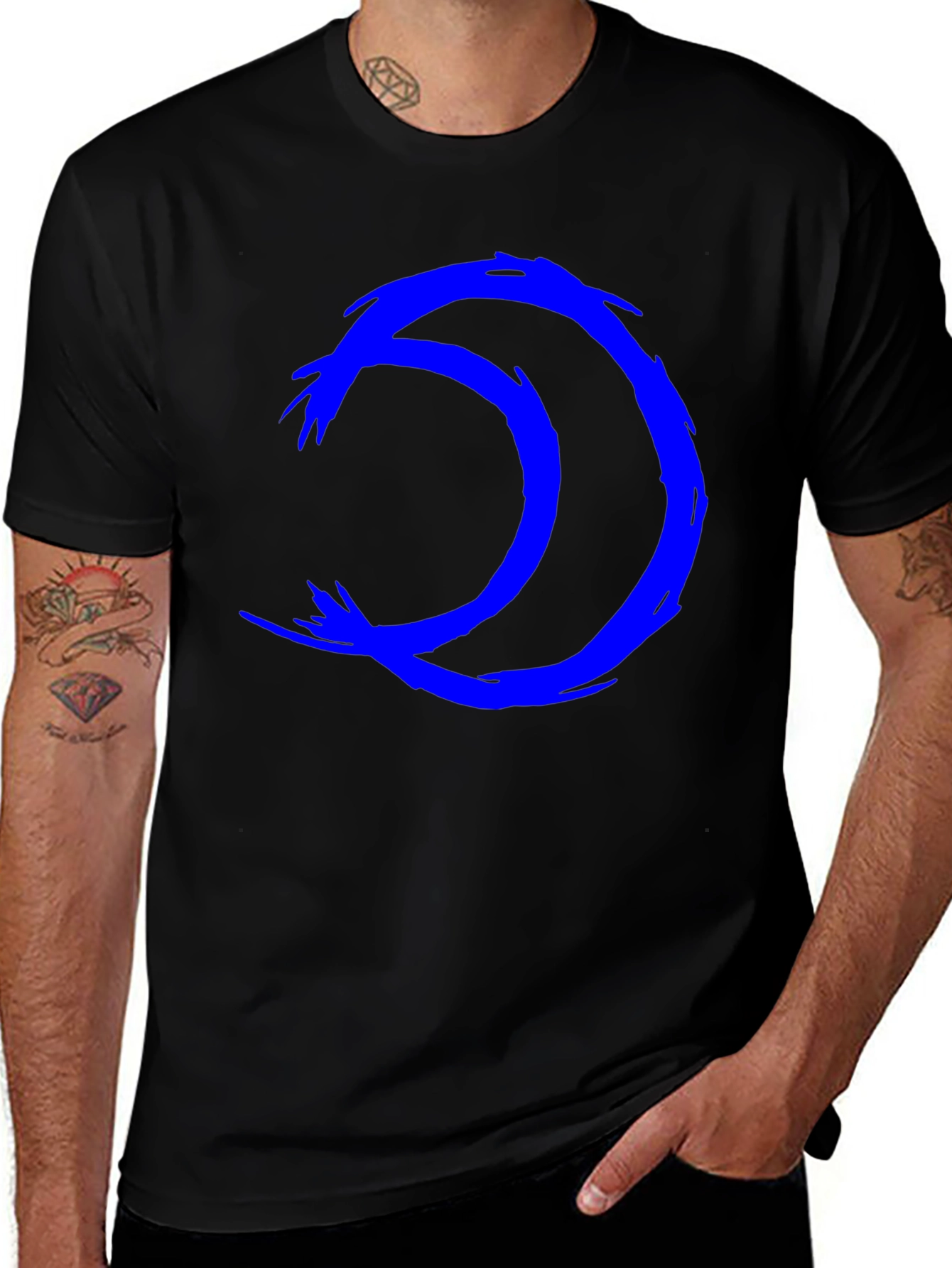 Abstract Blue Symbol Black T-Shirt