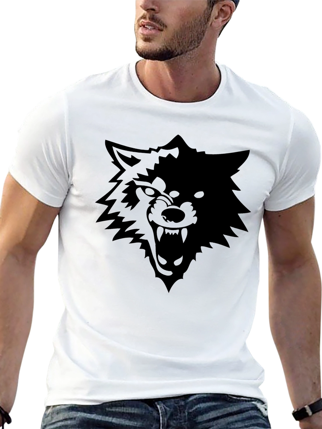 Black Wolf Graphic Tee - Mens Short Sleeve Crew Neck T-Shirt
