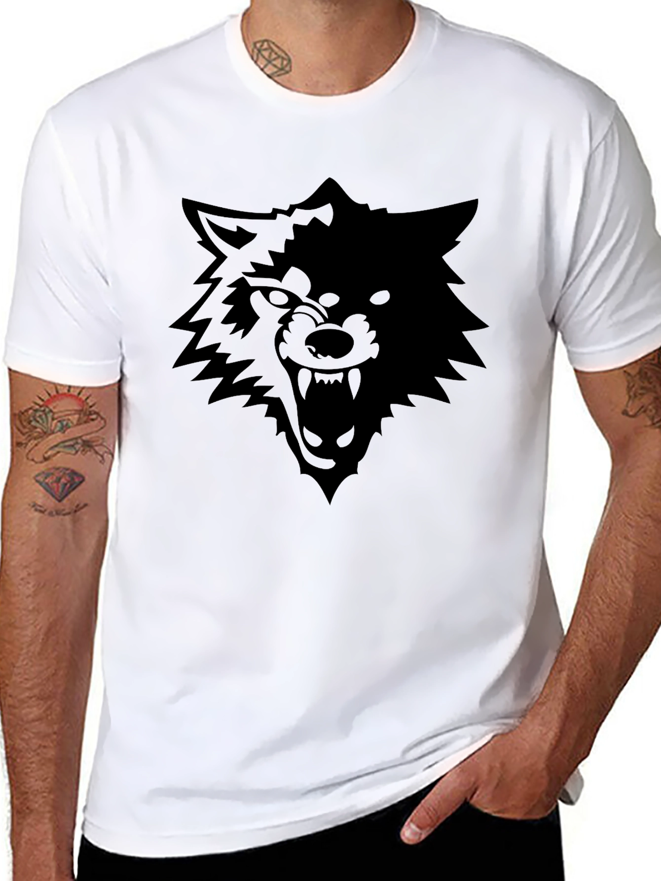 Black Wolf Graphic Tee - Mens Short Sleeve Crew Neck T-Shirt