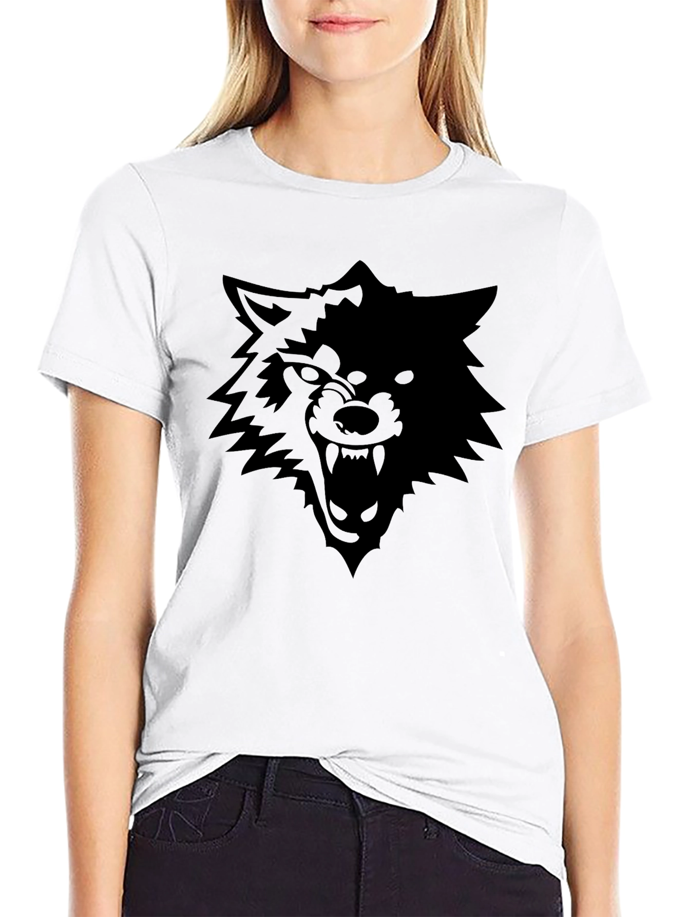 Black Wolf Graphic Tee - Mens Short Sleeve Crew Neck T-Shirt