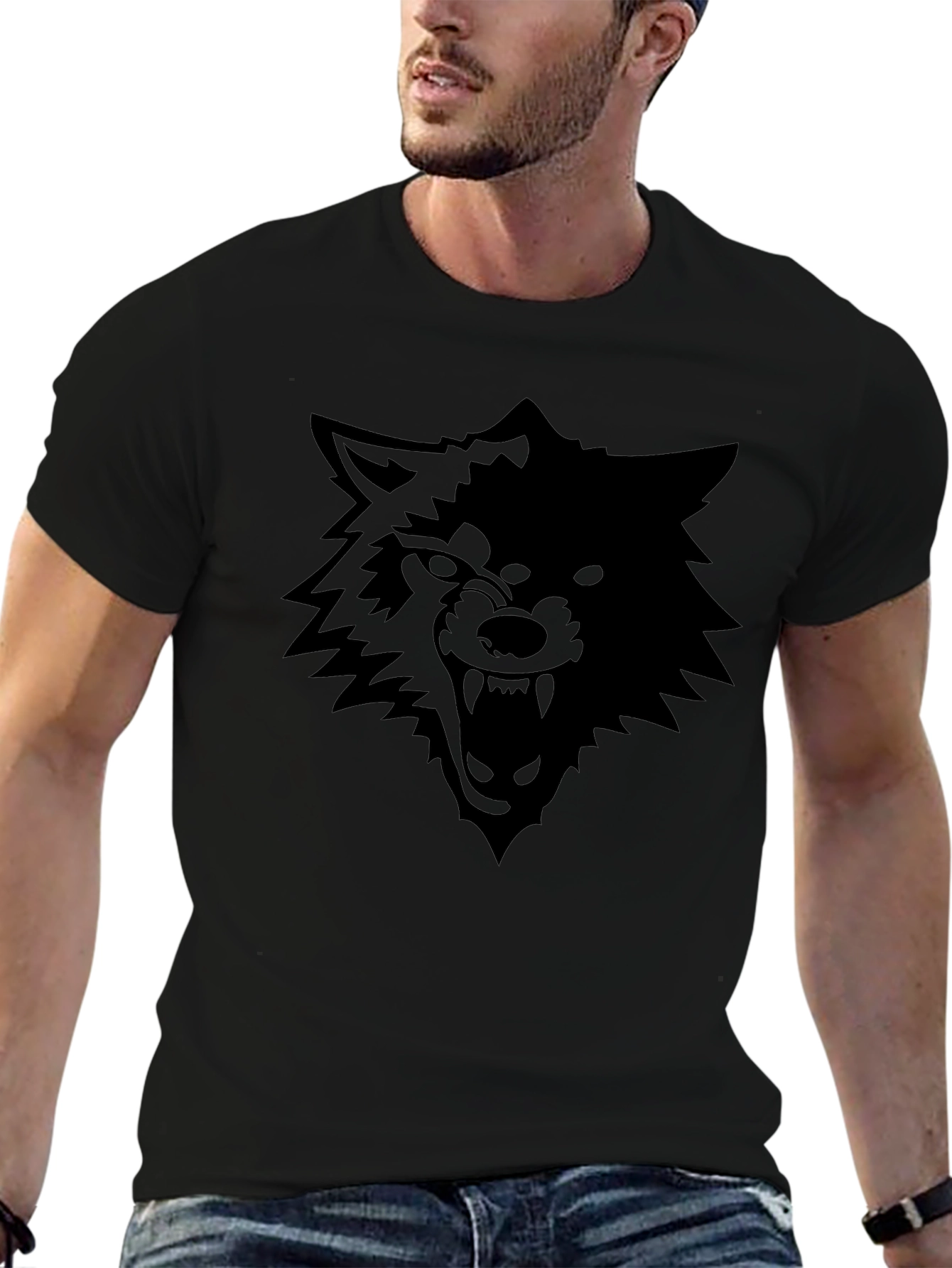 Black Wolf Graphic Tee - Mens Short Sleeve Crew Neck T-Shirt