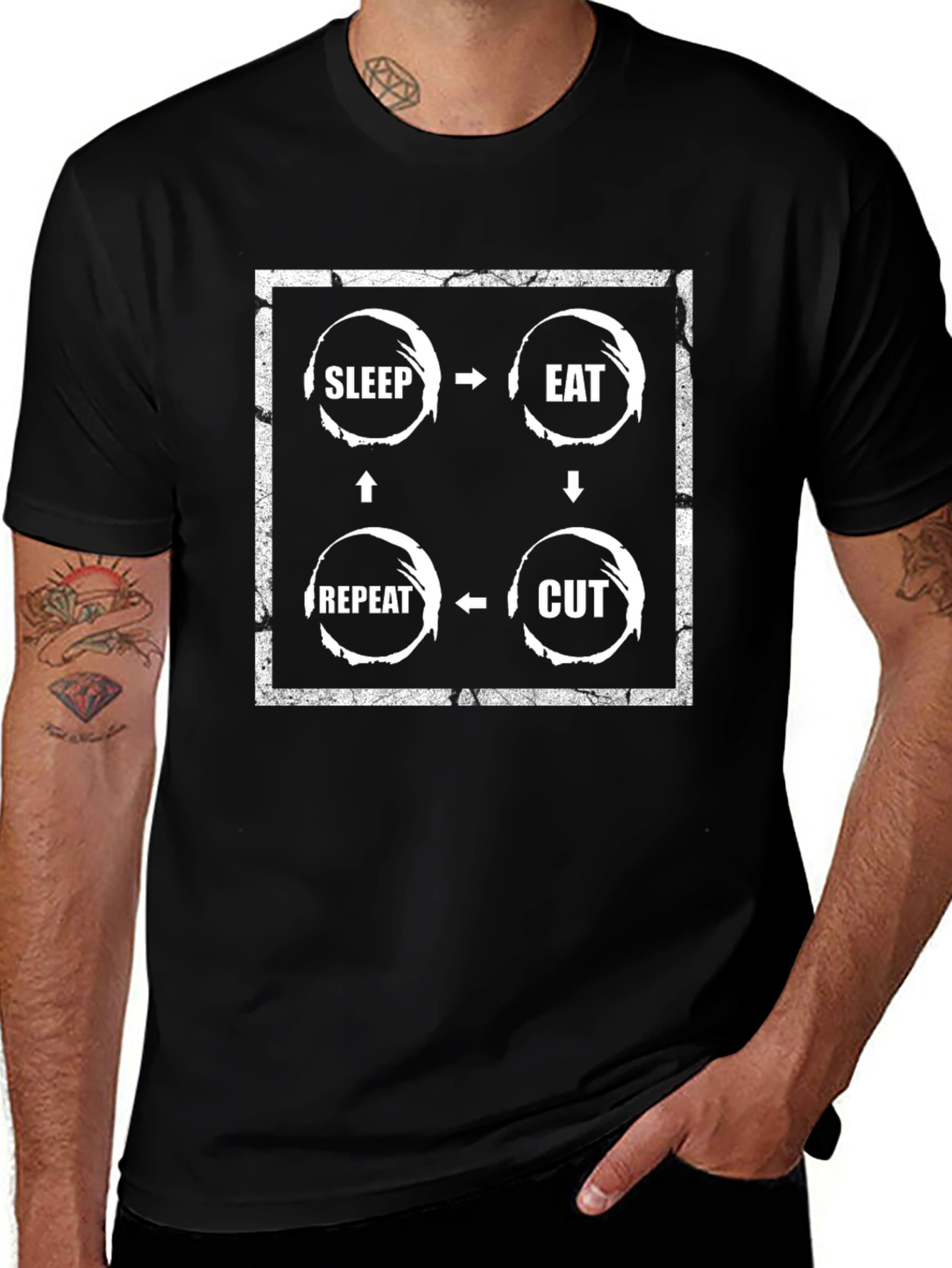 Sleep Eat Cut Repeat Graphic Tee - Black Cotton T-Shirt