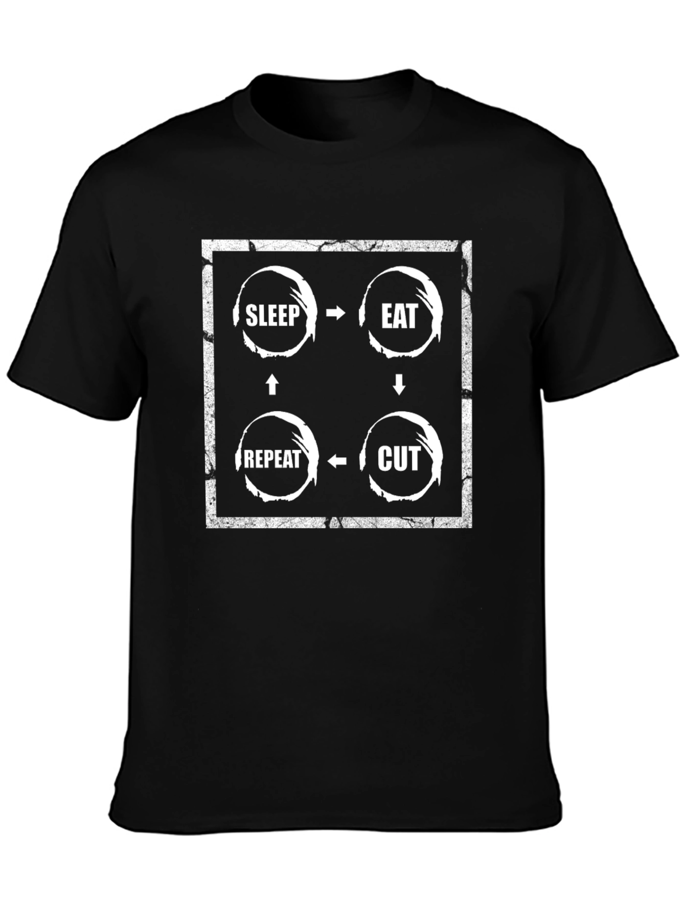 Sleep Eat Cut Repeat Graphic Tee - Black Cotton T-Shirt