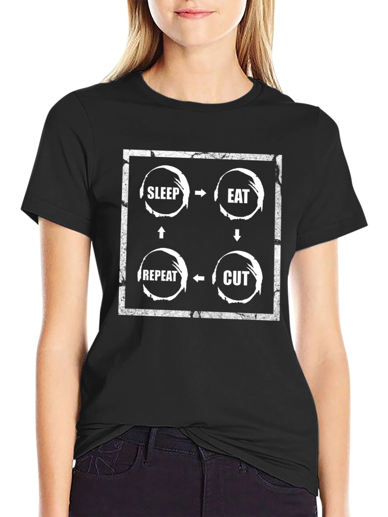 Sleep Eat Cut Repeat Graphic Tee - Black Cotton T-Shirt
