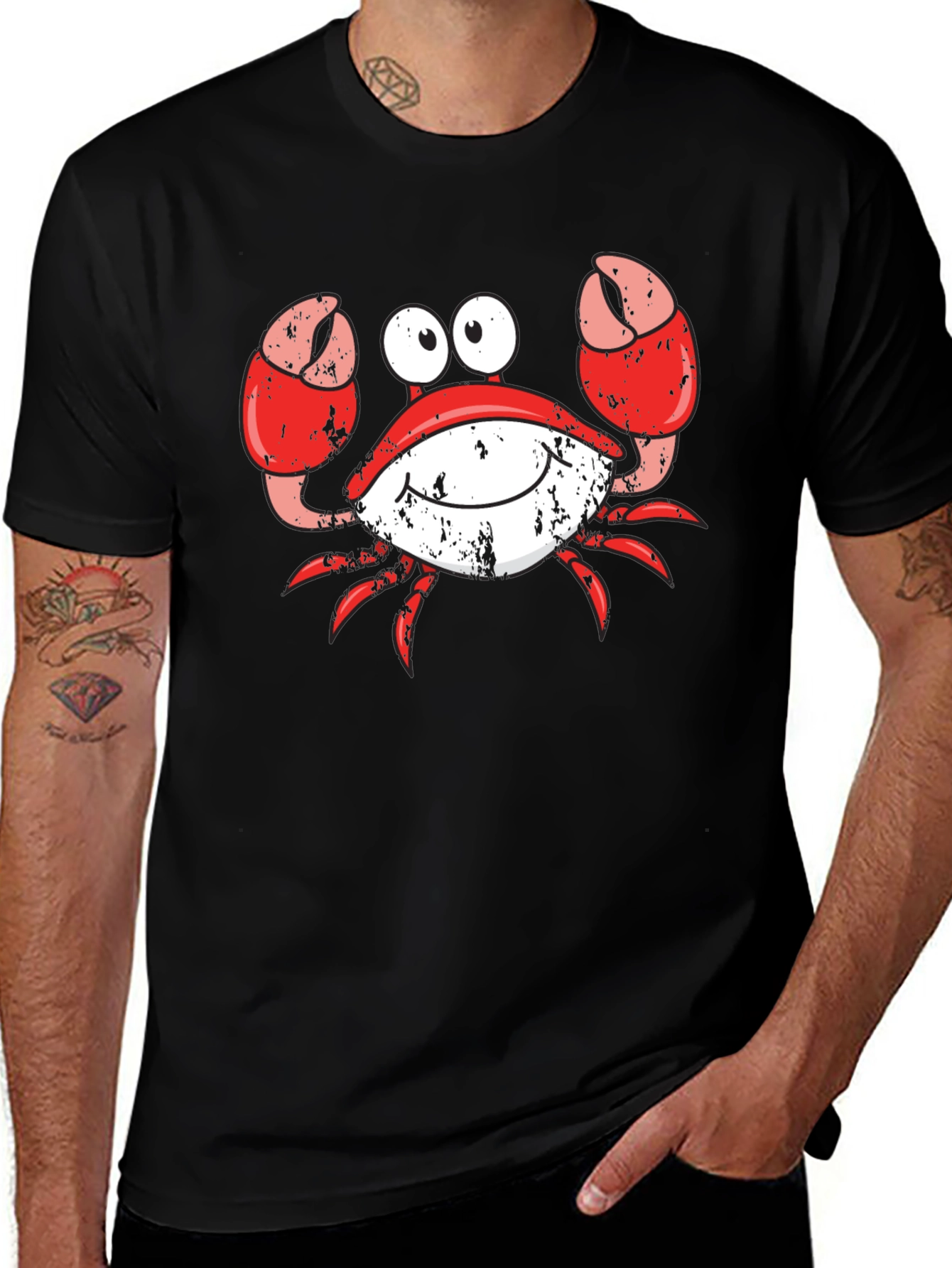 Crabby Cartoon Graphic Tee - Black Cotton Blend