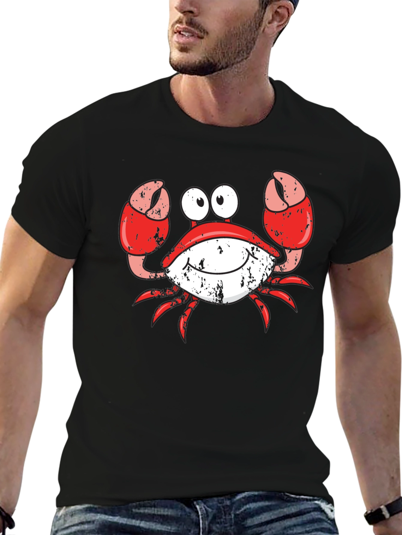 Crabby Cartoon Graphic Tee - Black Cotton Blend