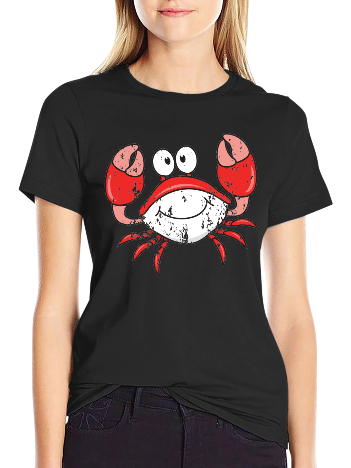 Crabby Cartoon Graphic Tee - Black Cotton Blend