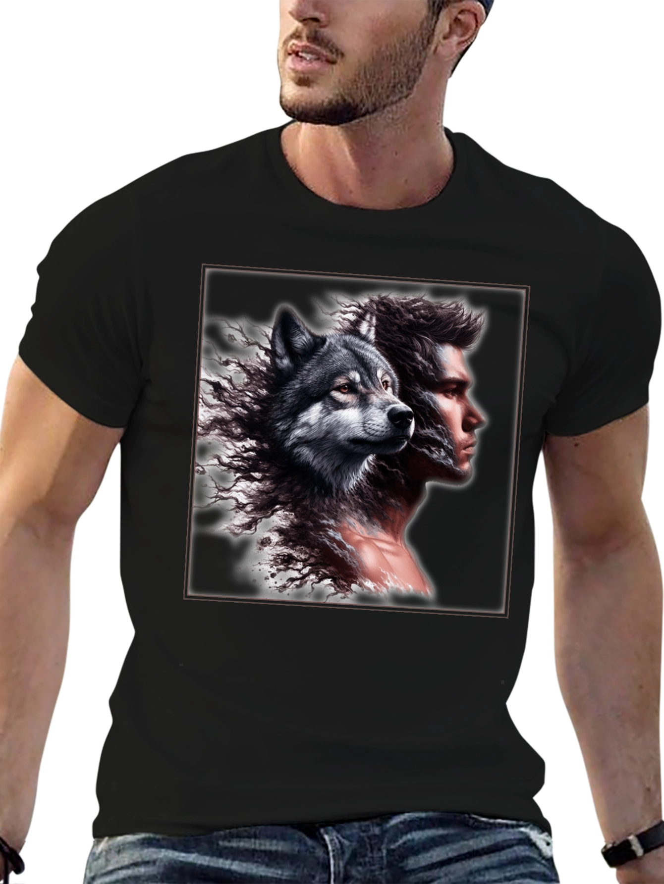 Wolf & Man Graphic Tee - Unique Design!
