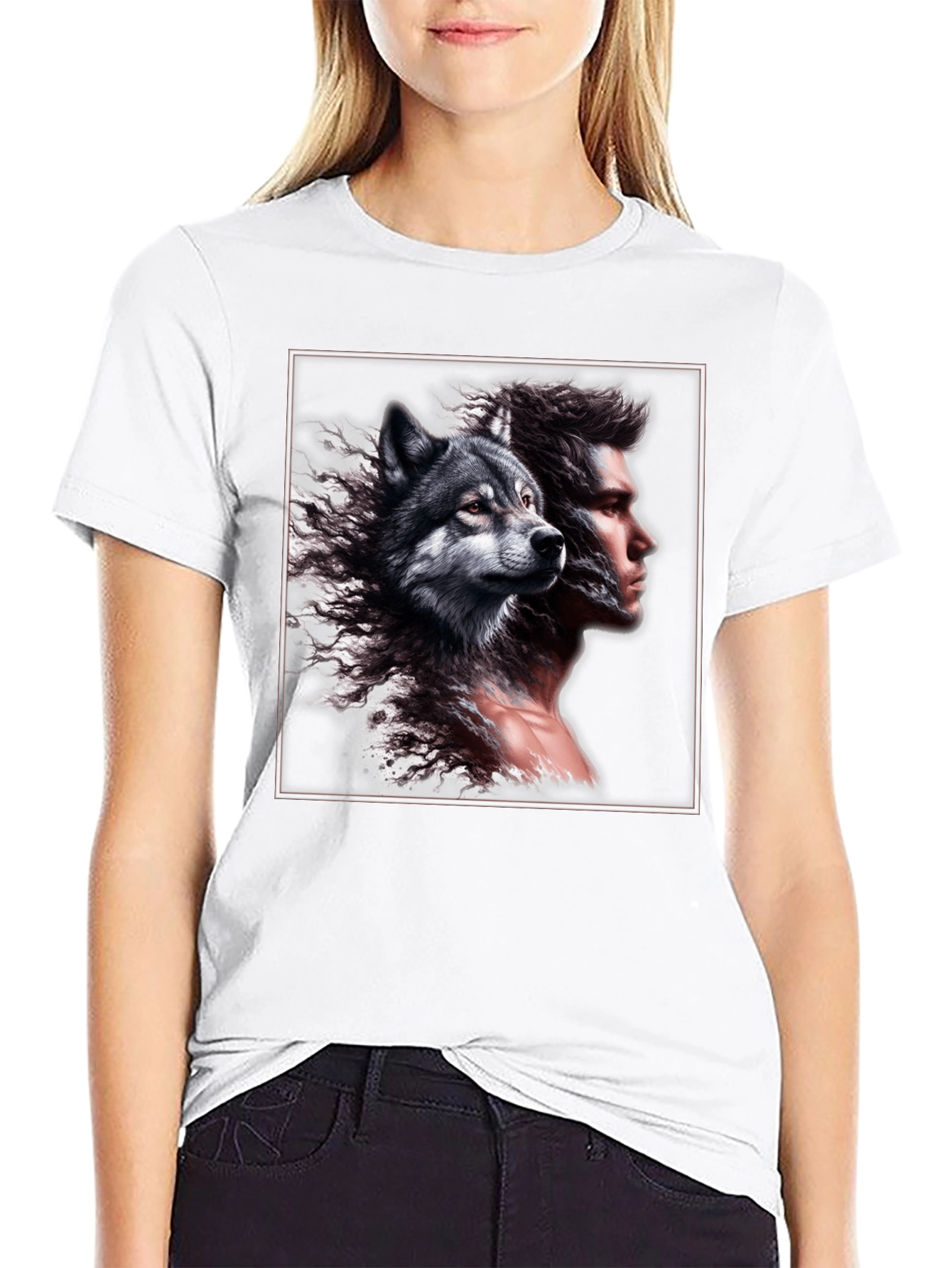 Wolf & Man Graphic Tee - Unique Design!