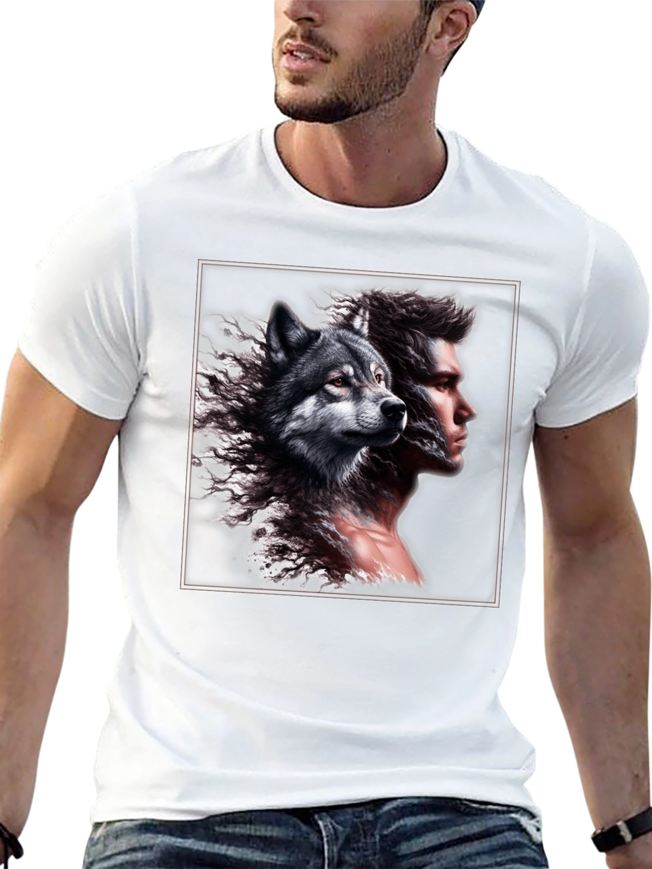 Wolf & Man Graphic Tee - Unique Design!