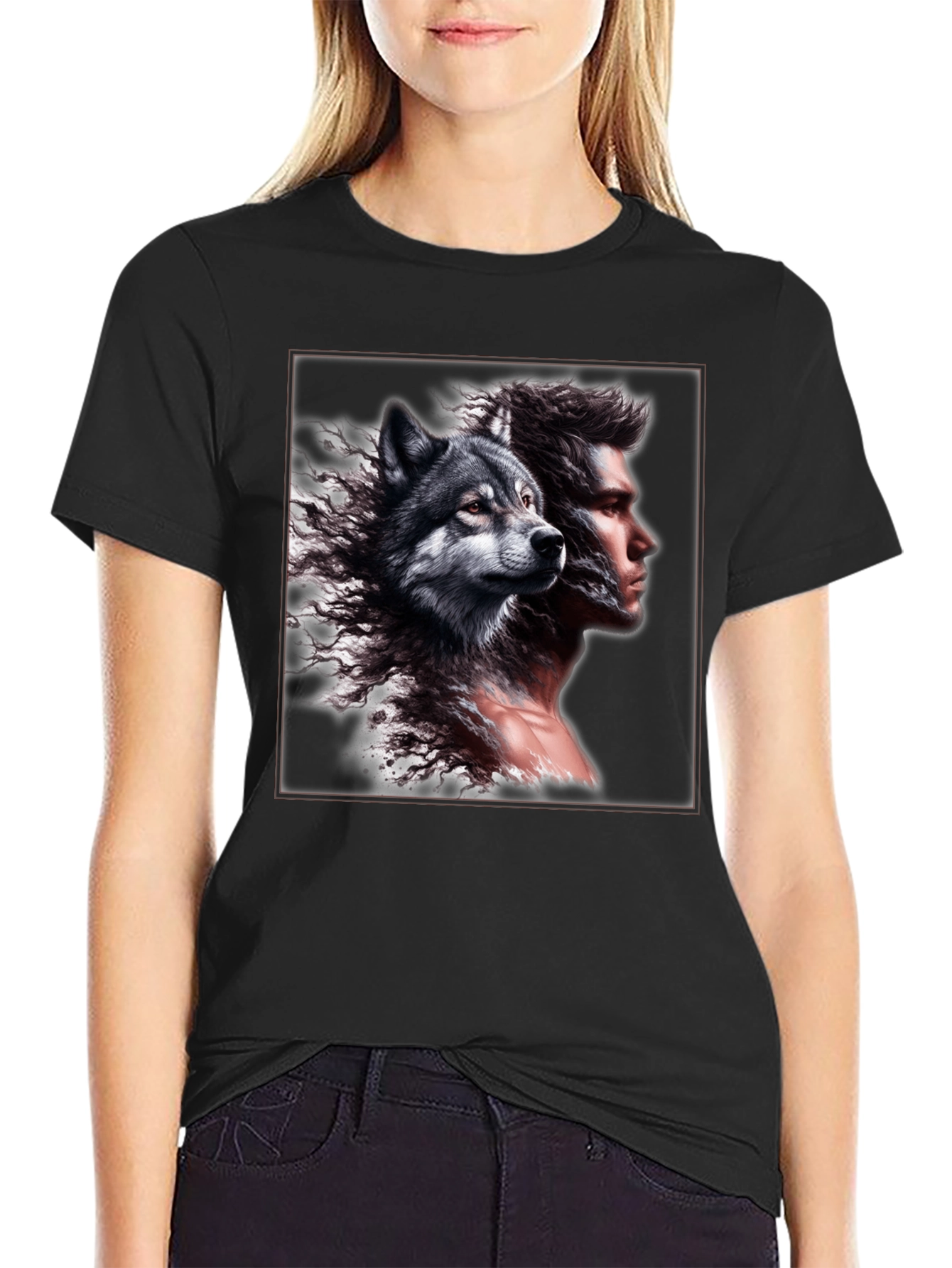 Wolf & Man Graphic Tee - Unique Design!