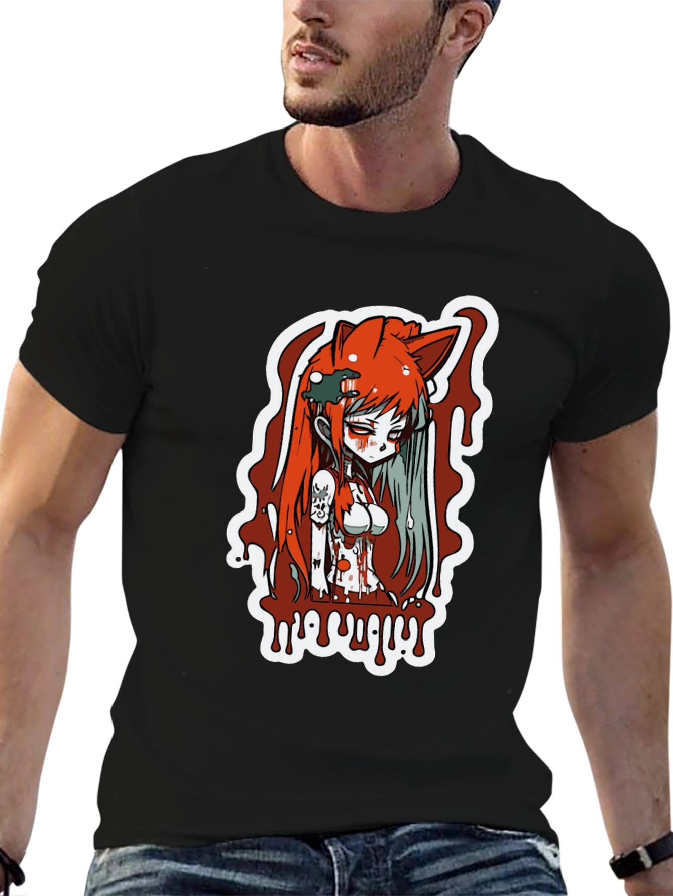 Anime Girl Horror Graphic T-Shirt