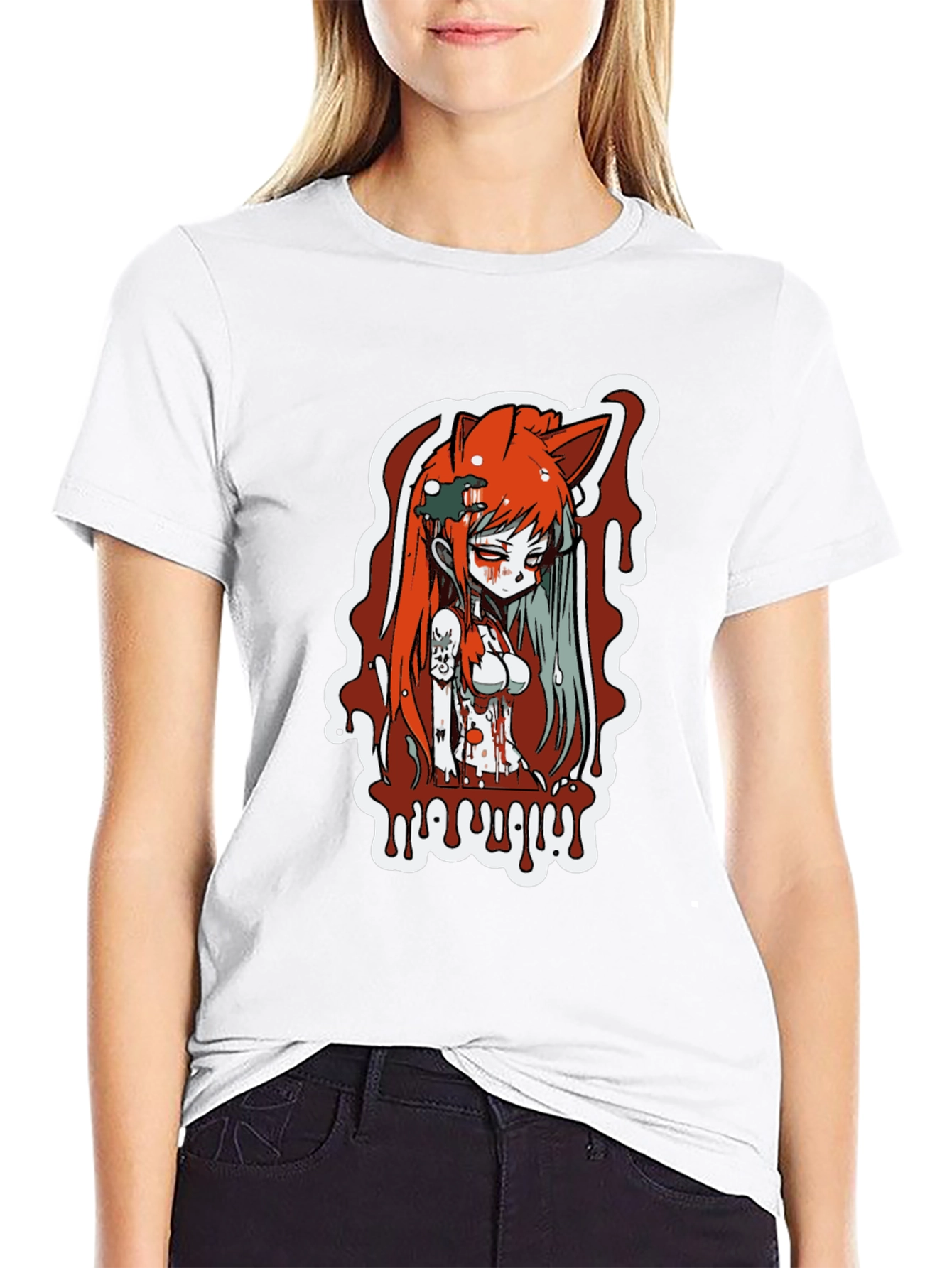 Anime Girl Horror Graphic T-Shirt