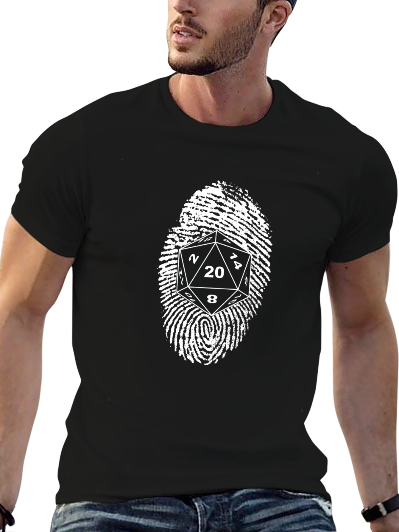 D20 Fingerprint Graphic Tee - Tabletop RPG Gamer Shirt