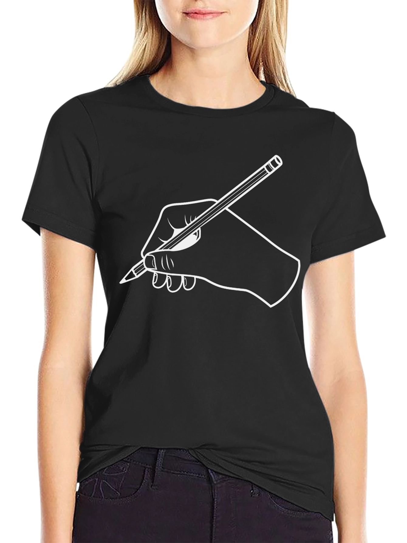 Creative Hand Drawing Graphic Tee - Black Cotton Shirt