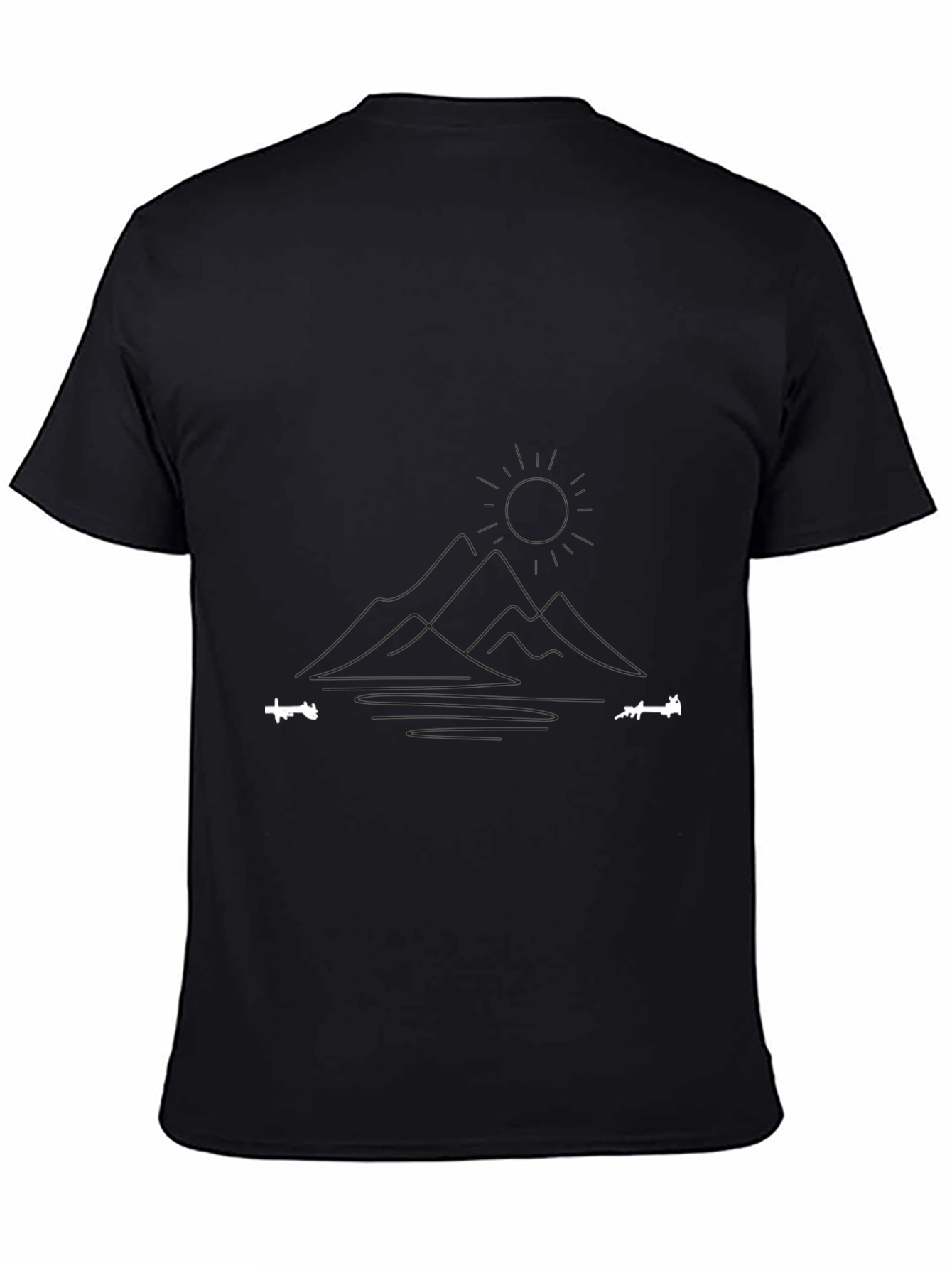 Minimalist Mountain & Lake Graphic Black T-Shirt