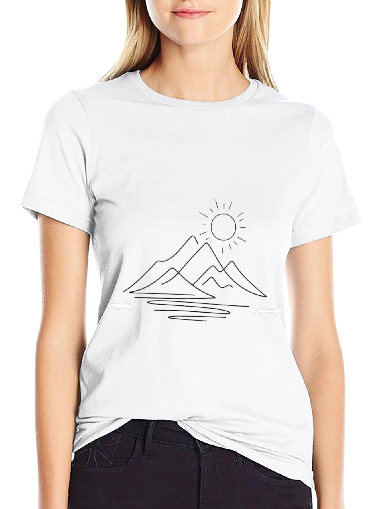 Minimalist Mountain & Lake Graphic Black T-Shirt