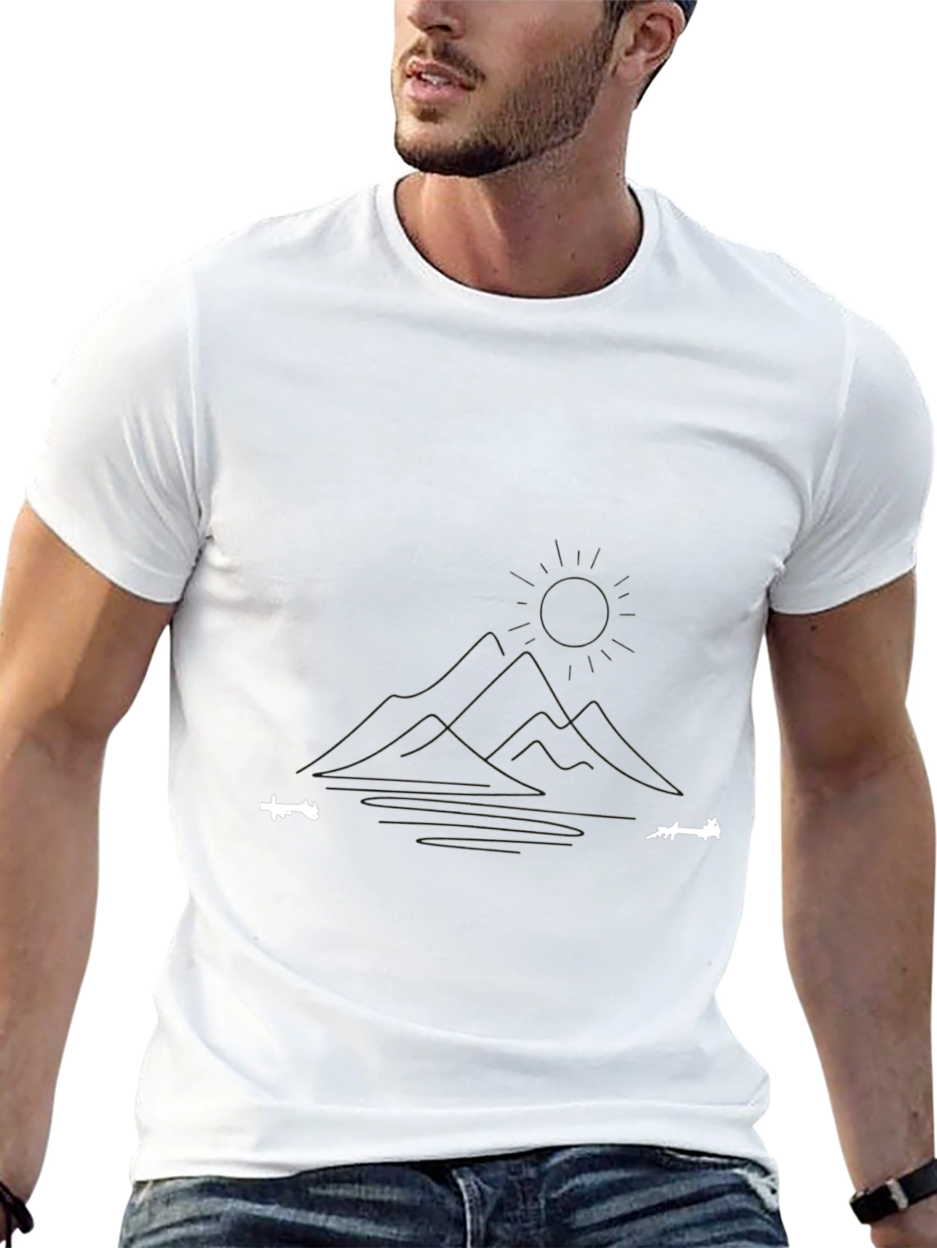 Minimalist Mountain & Lake Graphic Black T-Shirt