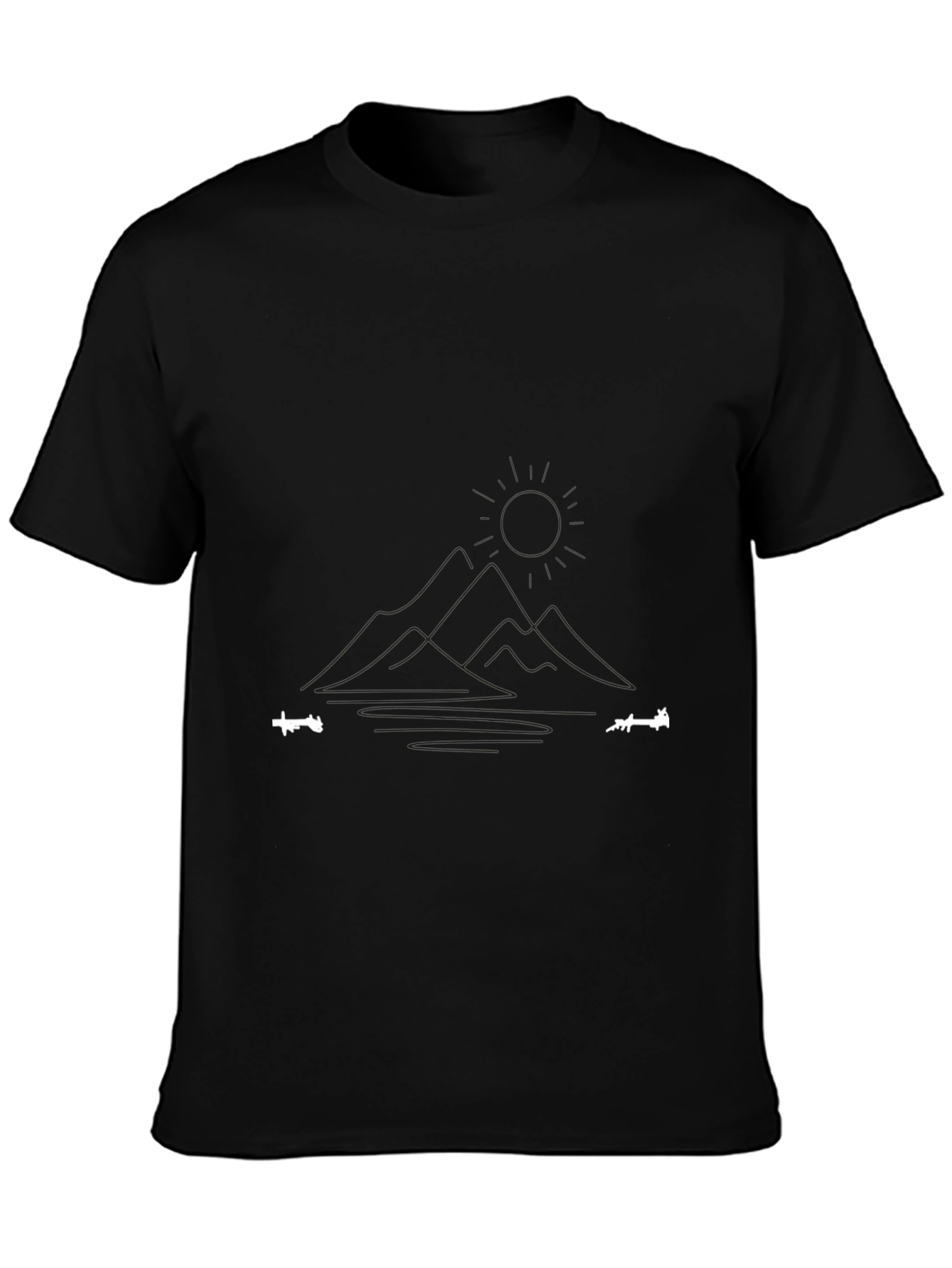Minimalist Mountain & Lake Graphic Black T-Shirt
