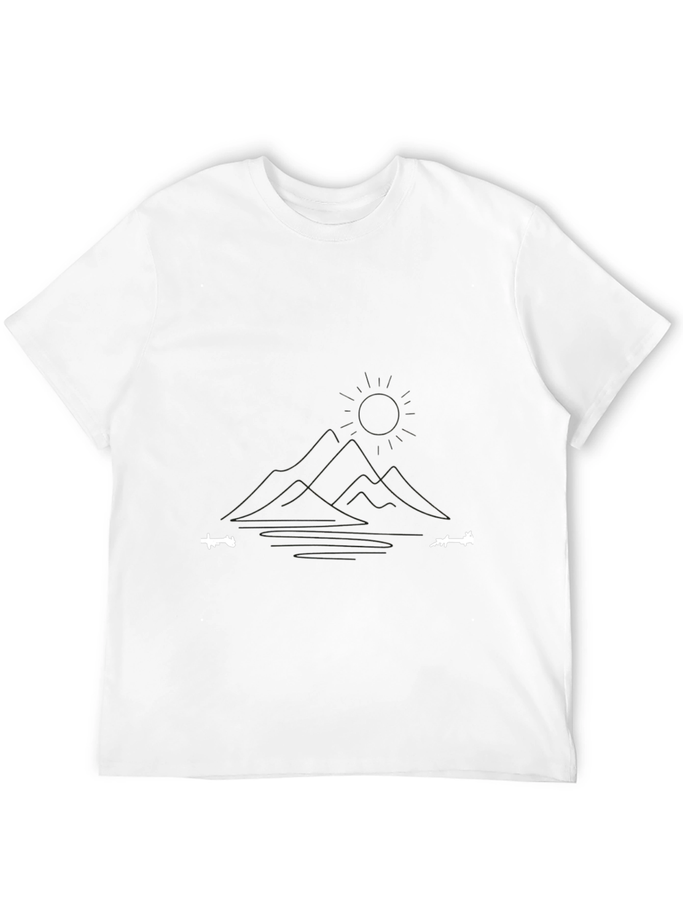 Minimalist Mountain & Lake Graphic Black T-Shirt