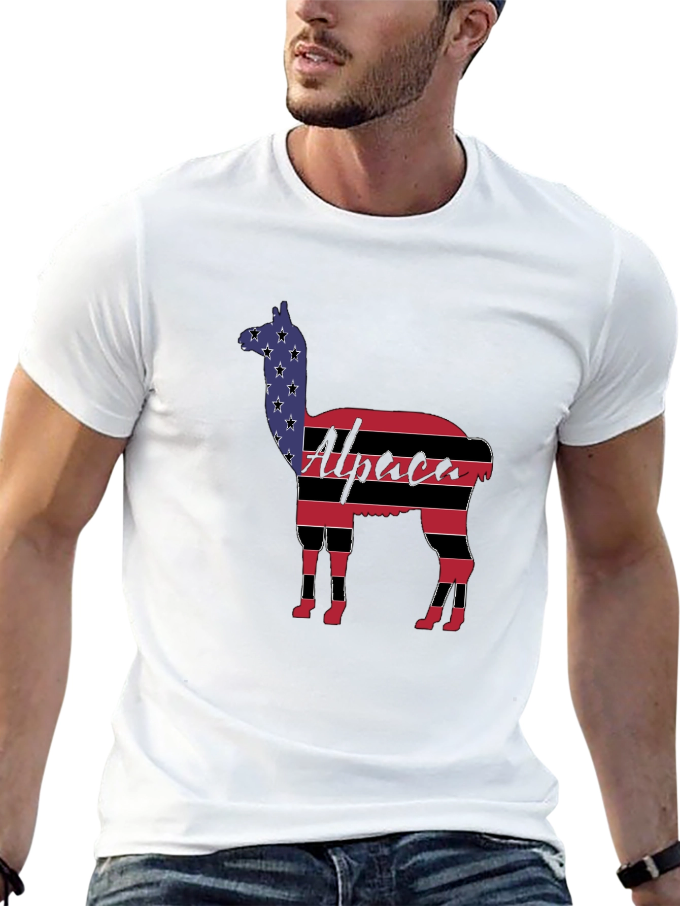 Alpaca American Flag Graphic T-Shirt